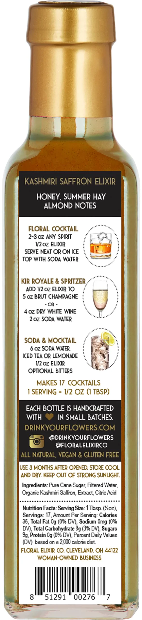 Floral Elixir Co. - All Natural FLOWER Syrup for Cocktails & Sodas, 8.5 oz (Kashmiri Saffron) - Image 4