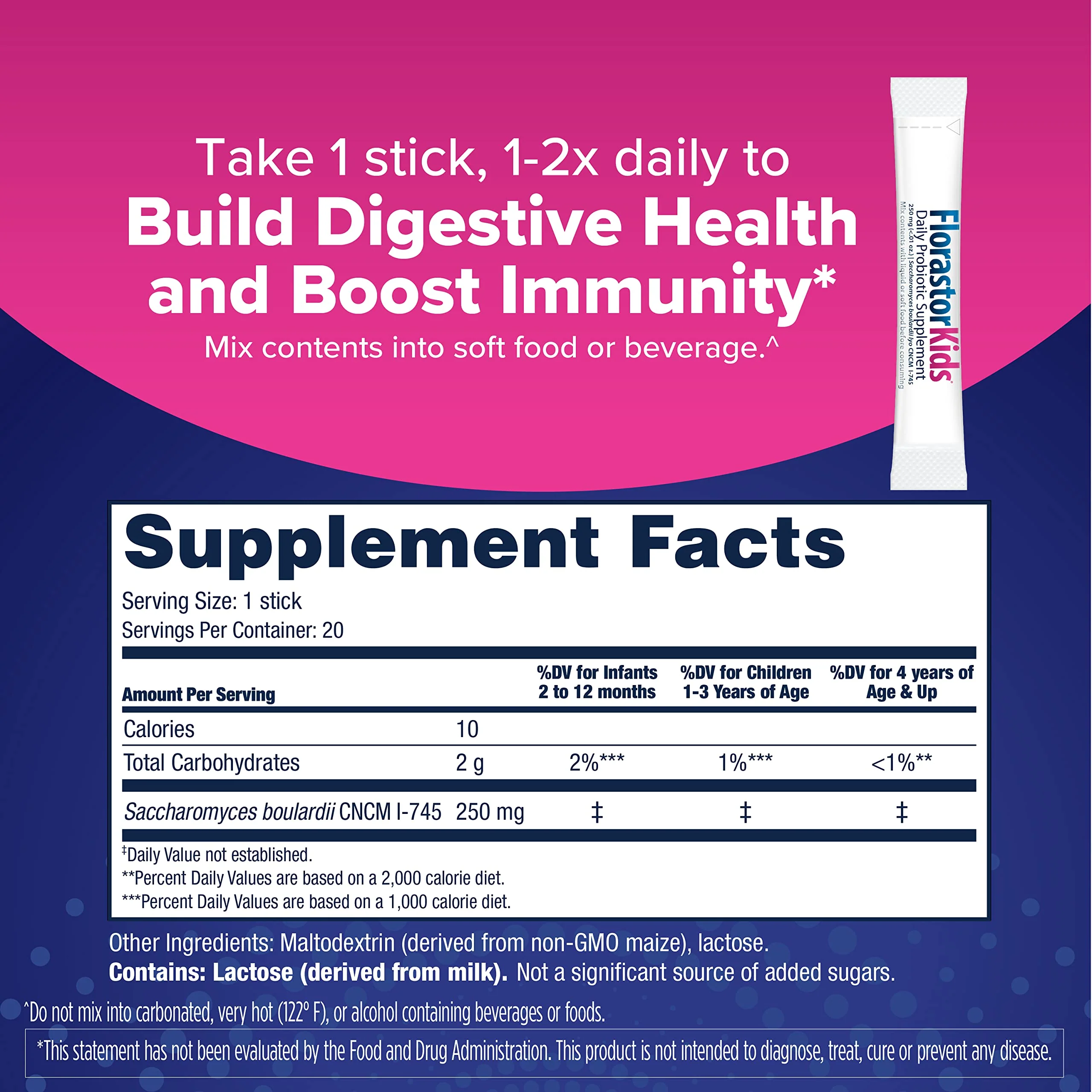 Florastor Kids Dual Action Probiotic Supplement, Strengthens Kids' Digestive & Immune Health, 20 Easy-to Mix Powder Sticks, Packaging May Vary - Image 8