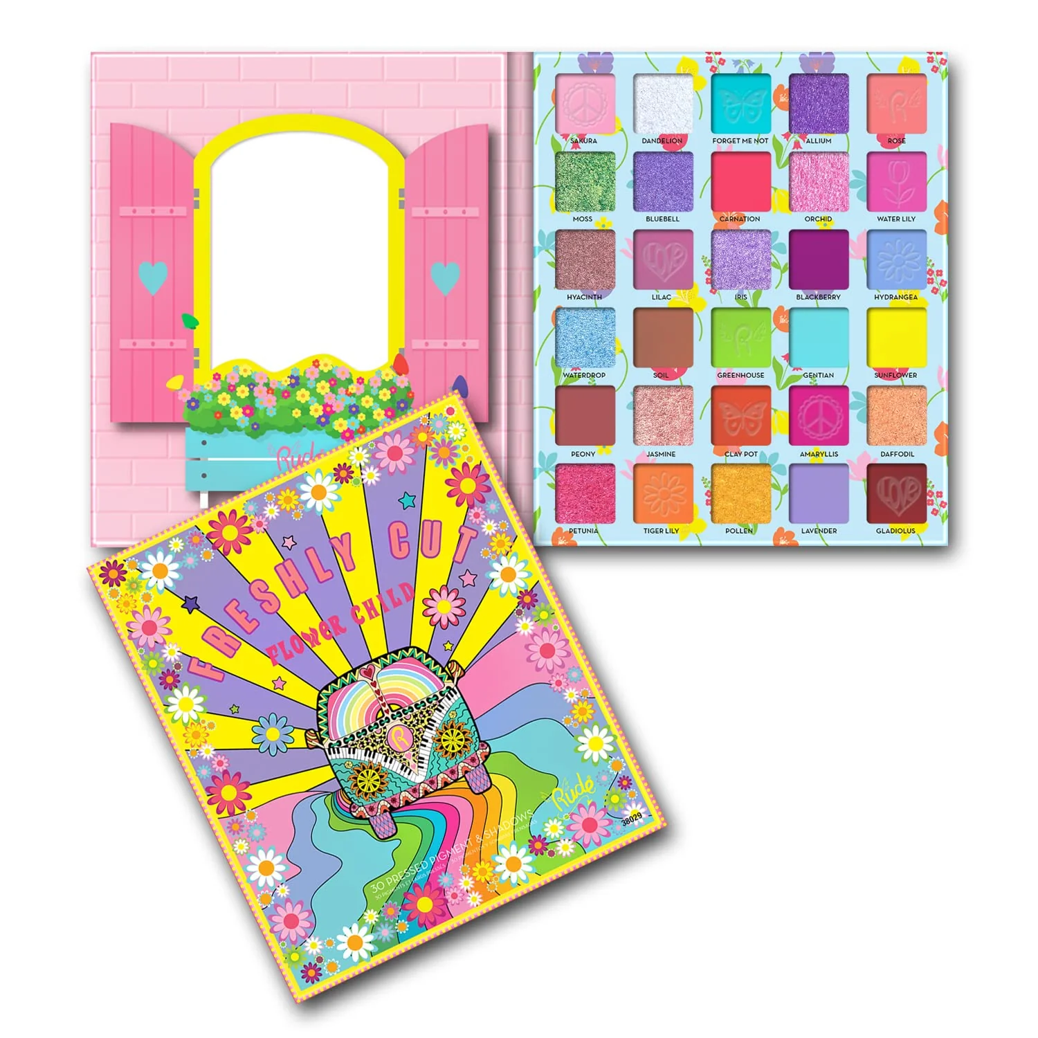 Flower Child 30 Pressed Pigment and Shadows - Freshly Cut by Rude Cosmetics for Women - 1 oz Eye Shadow