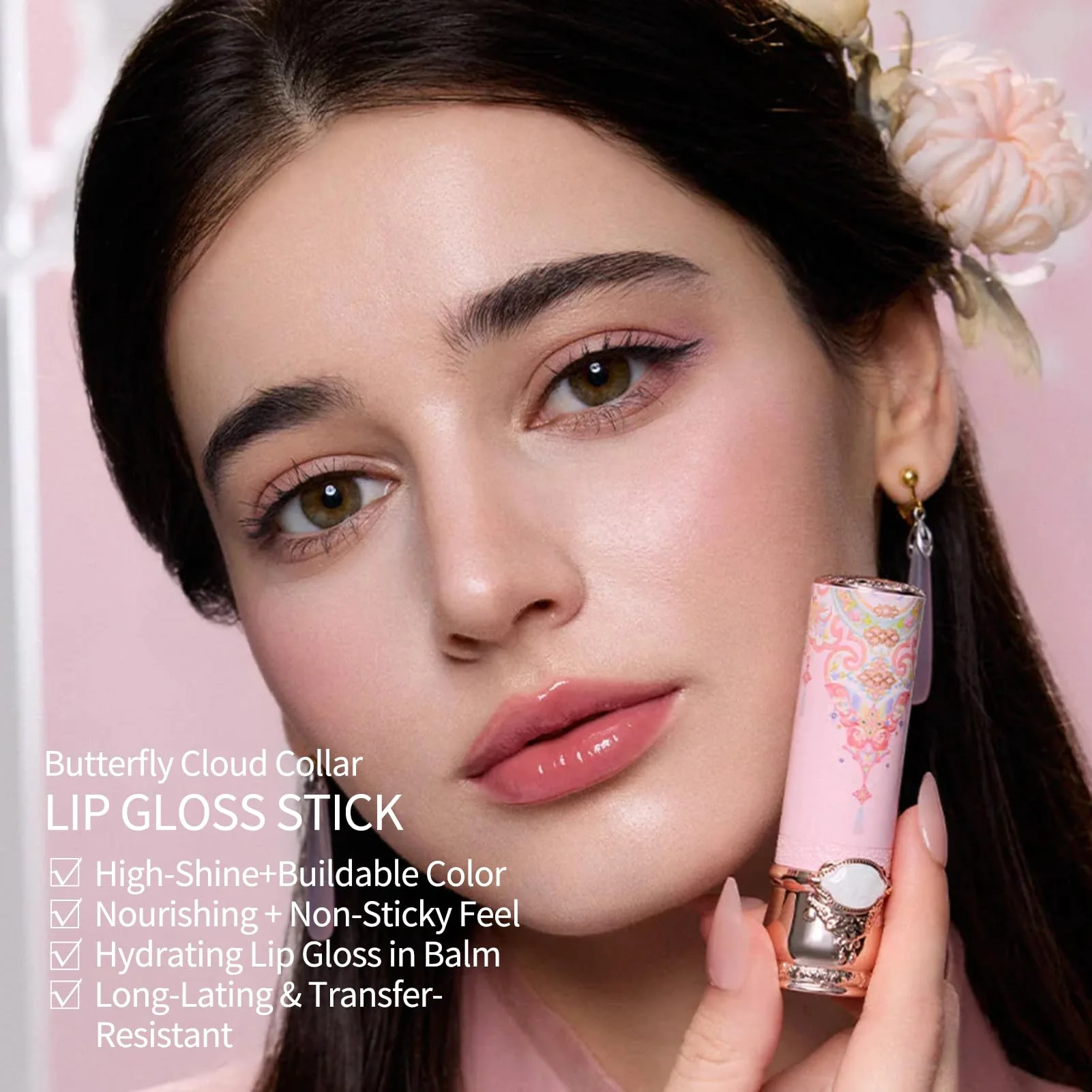 Flower Knows Butterfly Cloud Collar Glossy Lipstick,Hydrating Solid Lip Gloss,Moisturizing Pink Tinted Lip Balm,Long Lasting Lip Gloss in Balm for Girls&Women,(C06 Cardamom) - Image 6