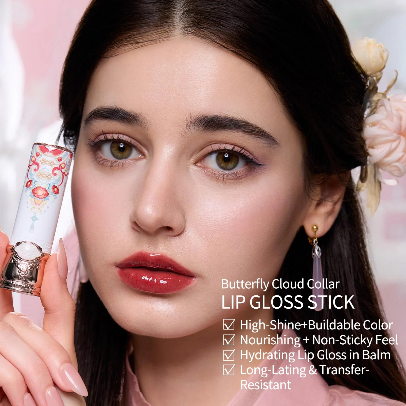 Flower Knows Butterfly Cloud Collar Glossy Lipstick,Hydrating Solid Lip Gloss,Moisturizing Red Tinted Lip Balm,Long Lasting Lip Gloss in Balm for Girls&Women,(C09 Camellia) - Image 6