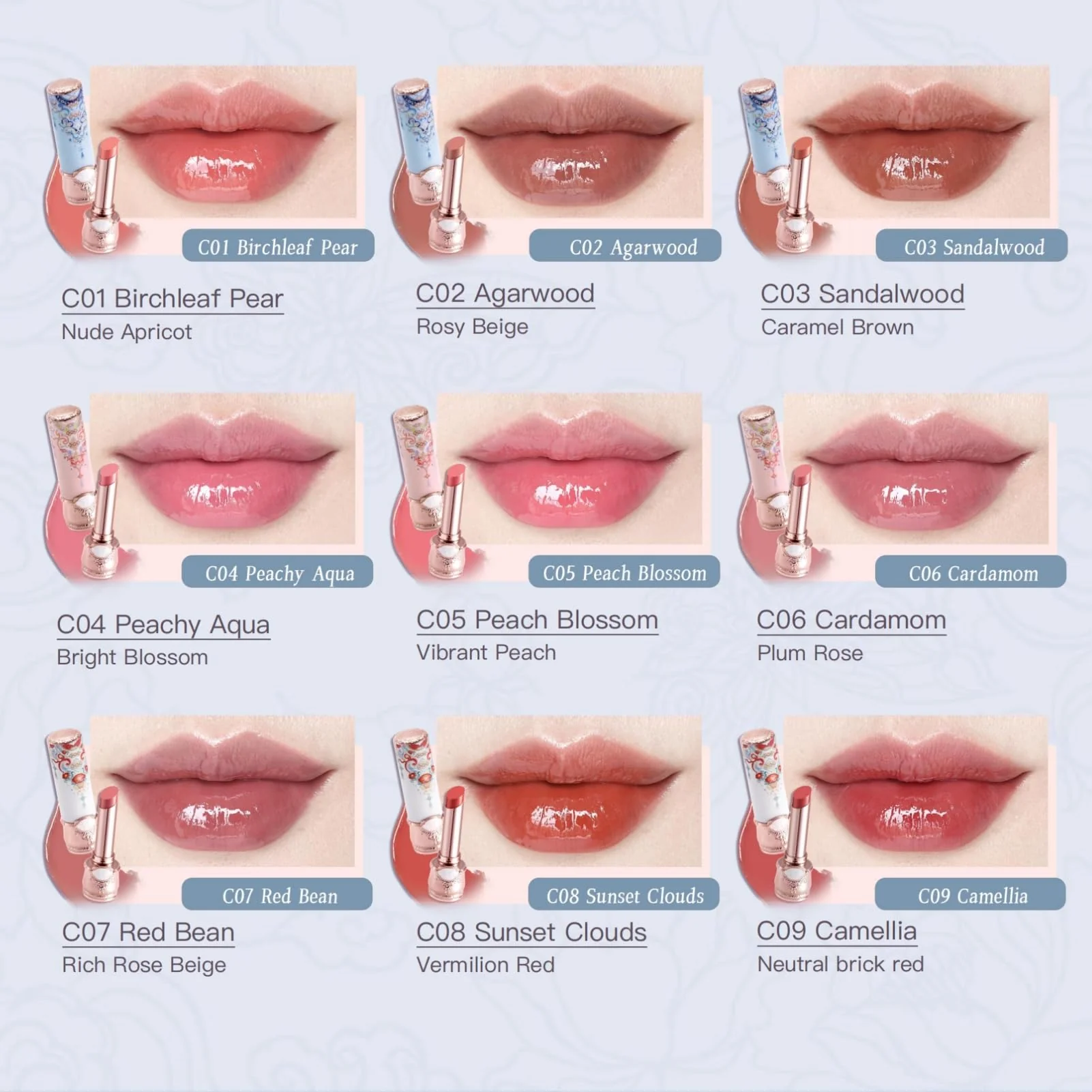 Flower Knows Butterfly Cloud Collar Glossy Lipstick,Hydrating Solid Lip Gloss,Moisturizing Red Tinted Lip Balm,Long Lasting Lip Gloss in Balm for Girls&Women,(C09 Camellia) - Image 8