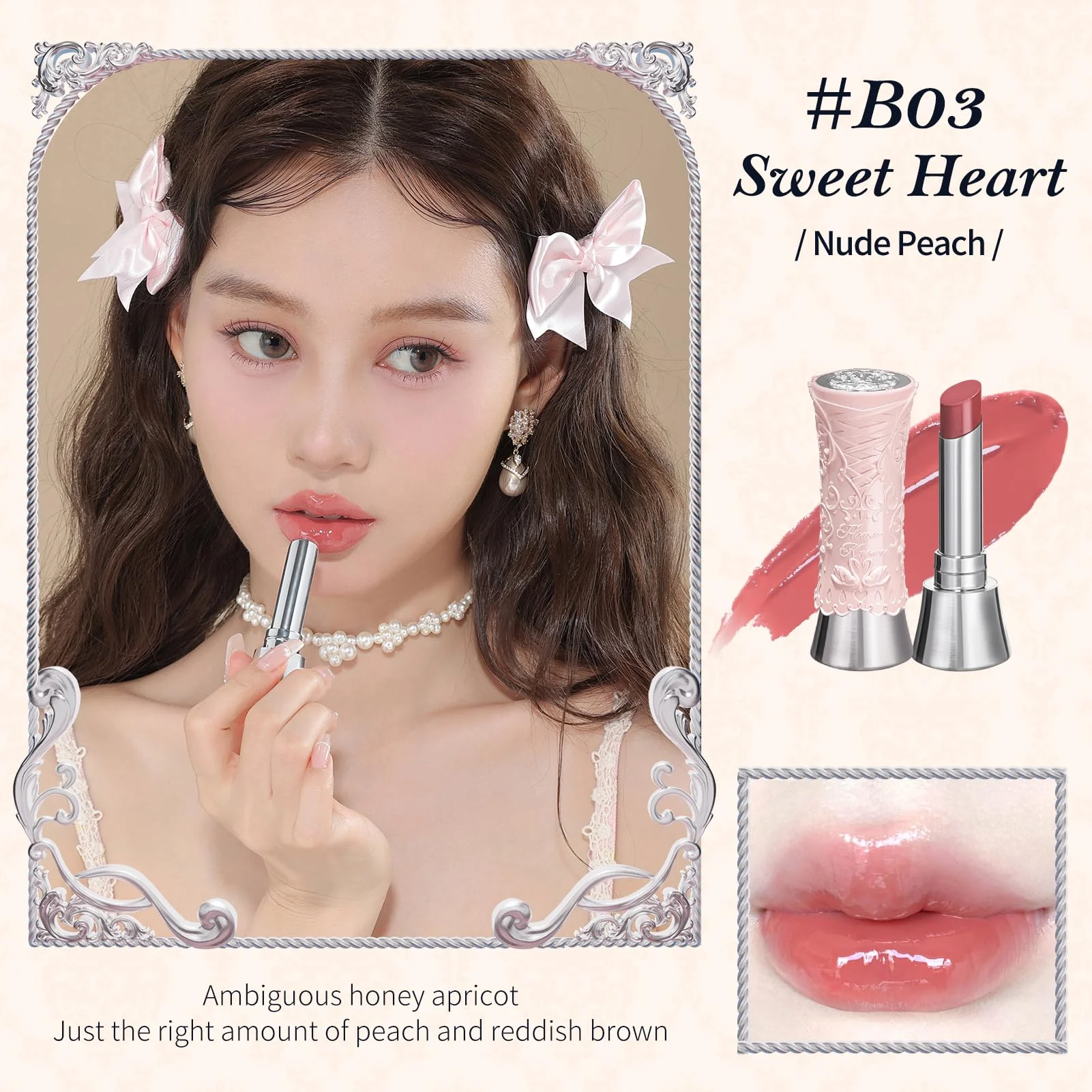 Flower Knows [GIFT] Swan Ballet Shine Lipstick,Hydrating Solid Lip Gloss,Moisturizing Nude peachy Tinted Lip Balm-Long Lasting Lip Gloss in Balm for Girls&Women,(B03 Sweet Heart) - Image 5