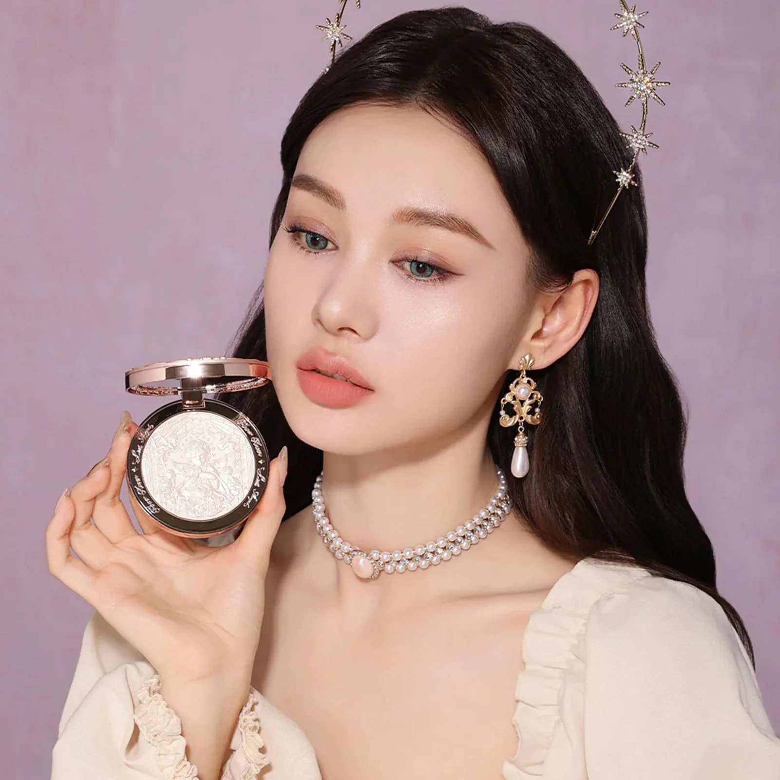 Flower Knows Little Angel Embossed Highlighter - Moonlight White Highlighter Powder,Long-Lasting Moonlight Glow,Creamy White&Subtle Warm Shimmer,Velvet & Weightless Finish(L03 Chanting Anthem) - Image 5