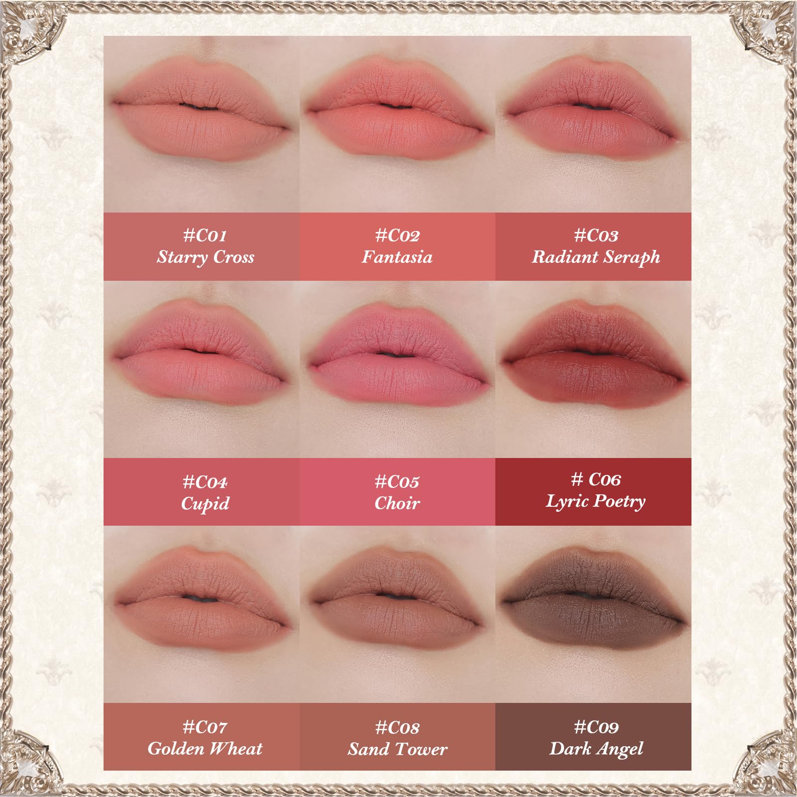 Flower Knows Little Angel Matte Lipstick,Super Soft & Ultra Silky Lip Mud Stick,Long Lasting & Moisturizing Vegan Lip Makeup for Girls&Women,Velvety Brown Finish(C07 Golden Wheat) - Image 8