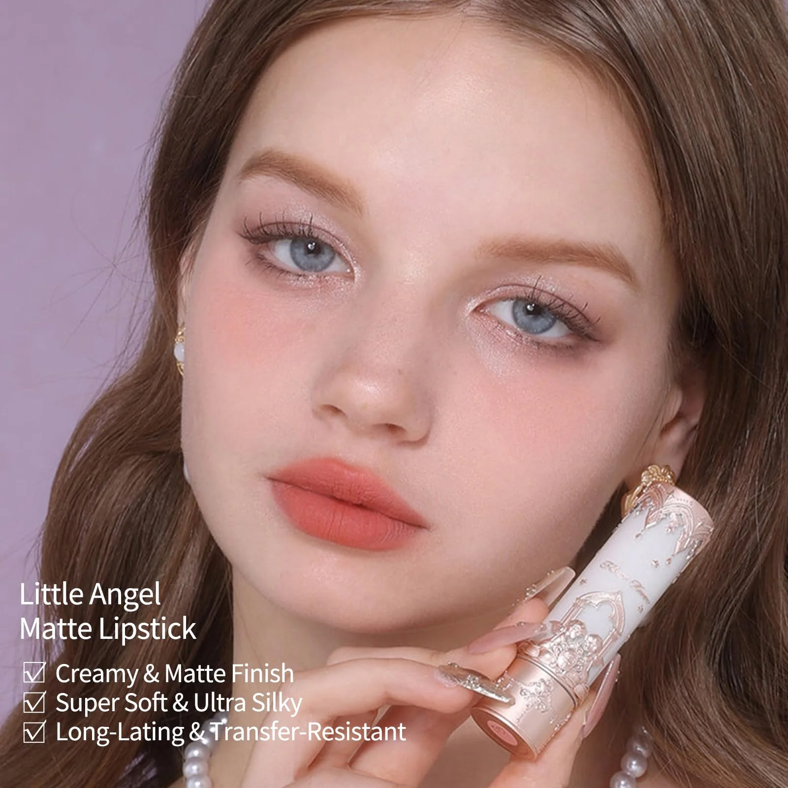 Flower Knows Little Angel Matte Lipstick,Super Soft & Ultra Silky Lip Mud Stick,Long Lasting & Moisturizing Vegan Lip Makeup for Girls&Women,Velvety Nude Peachy Finish(C02 Fantasia) - Image 5