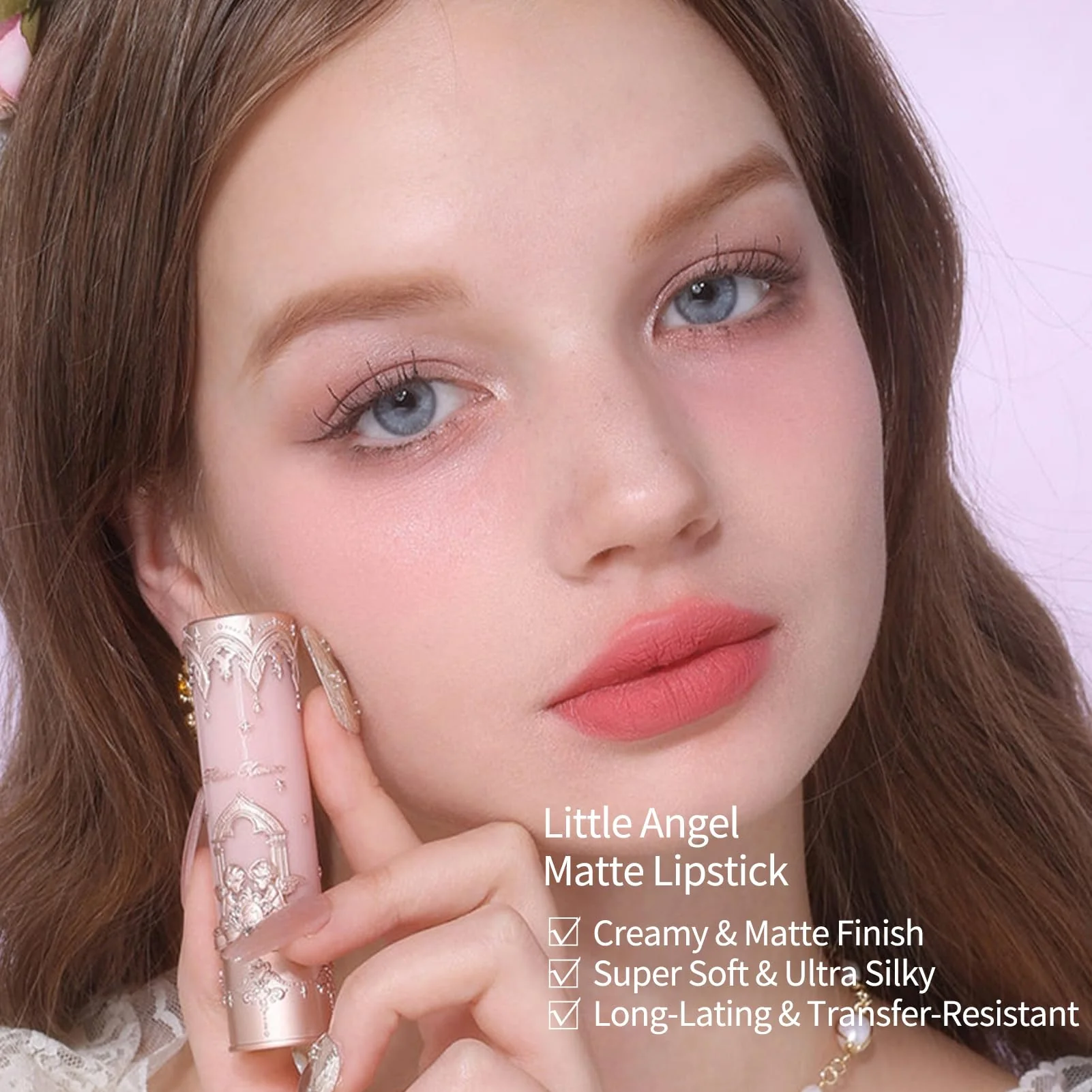Flower Knows Little Angel Matte Lipstick,Super Soft & Ultra Silky Lip Mud Stick,Long Lasting & Moisturizing Vegan Lip Makeup for Girls&Women,Velvety Pink Finish(C05 Choir) - Image 5