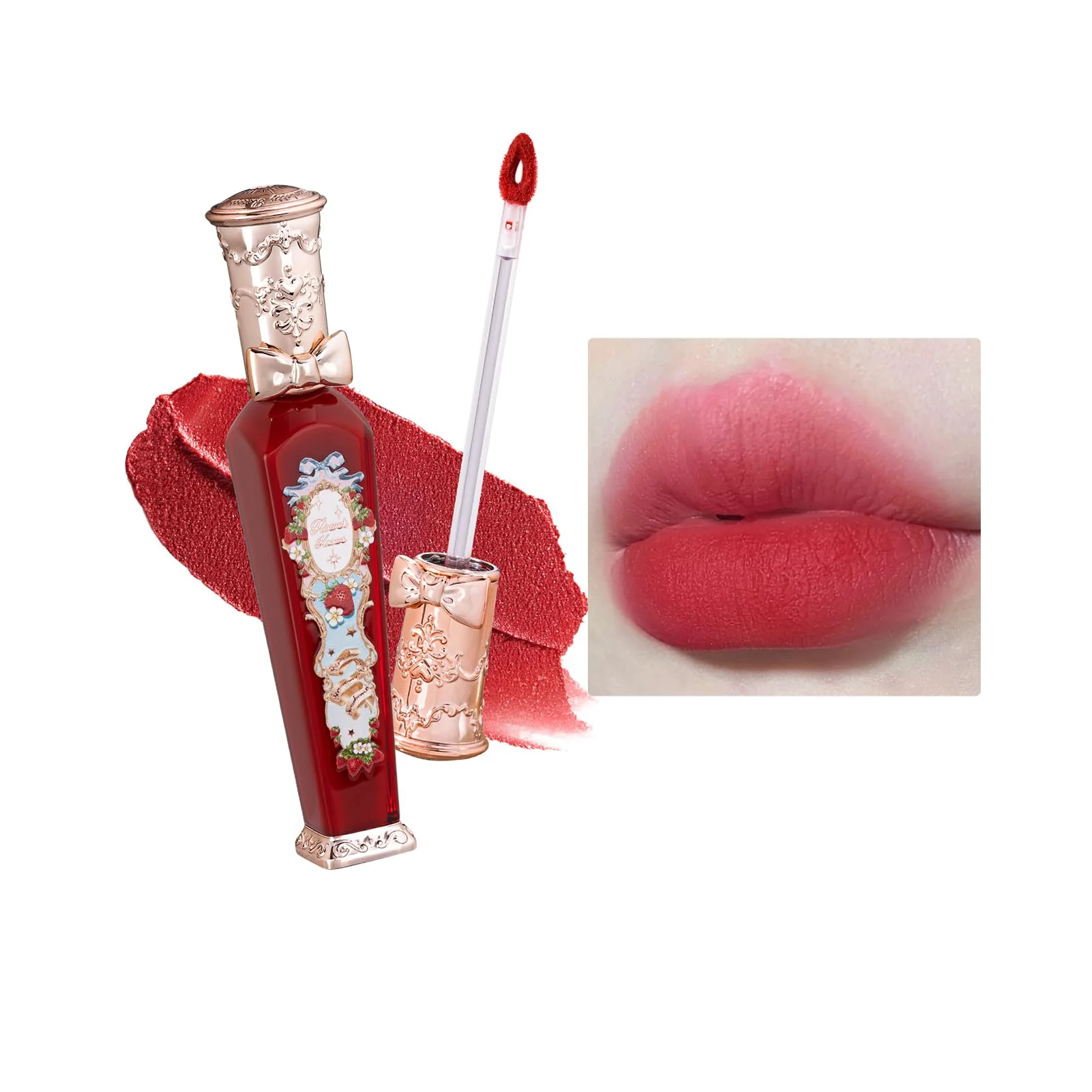 Flower Knows Strawberry Rococo Cloud Lip Cream,Long Lasting Vibrant Red Matte Lipstick,Hydrating Lip Stain,Transfer & Smudge Proof Velvet Liquid Lipstick for Girls&Women,0.12 Fl Oz(09 Strawberry Red)