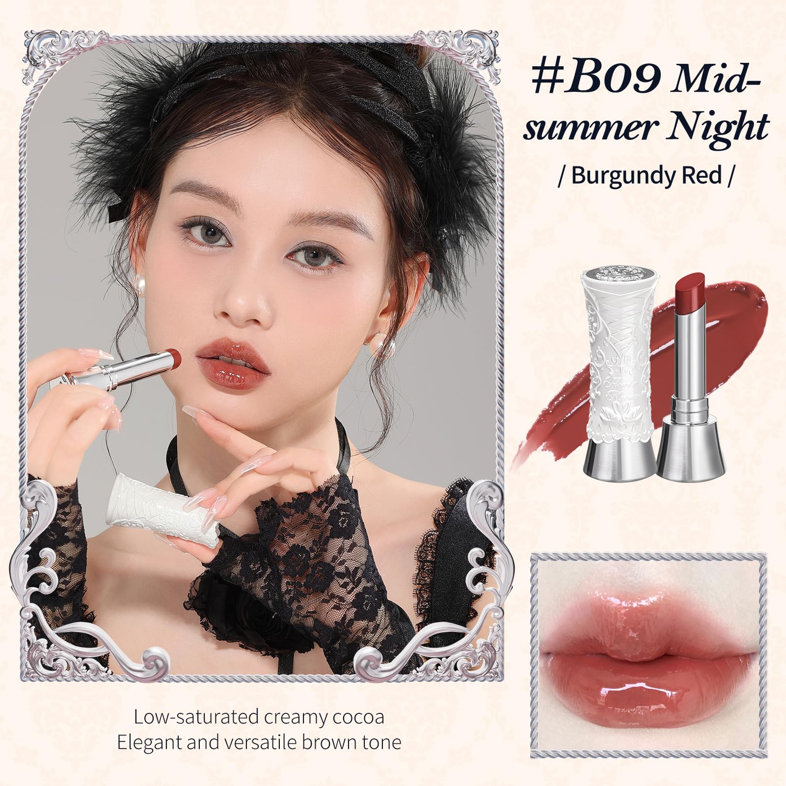 Flower Knows Swan Ballet Shine Lipstick,Hydrating Solid Lip Gloss,Moisturizing Red Tinted Lip Balm-Long Lasting Lip Gloss in Balm for Girls&Women(B09 Midsummer Night) - Image 14