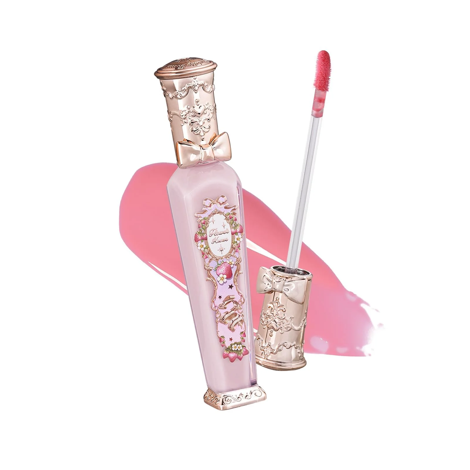 Flower Knows Violet Strawberry Rococo Glowy Lip Gloss,Moisturizing Baby Pink Plumping Lip Oil,Hydrating Lip Tint for Girls&Women,Vegan & Cruelty-Free,0.12 Fl Oz(G01 Strawberry Macaron)