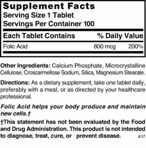 Folic Acid 800 mcg 800 mcg 100 Tabs - Image 2