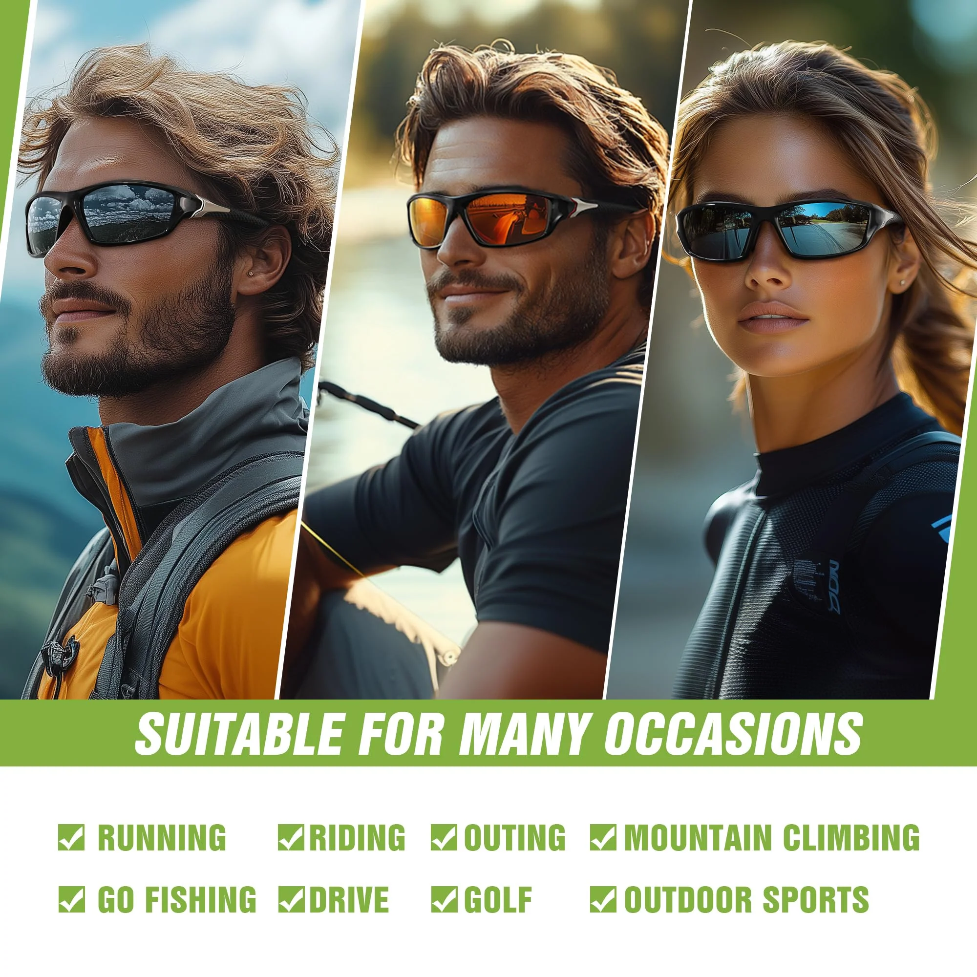 Foliful 3 Pack Polarized Sports Sunglasses for Men, Mens Sunglasses Wrap Around UV400 Protection for Cycling Fishing Driving - Image 2