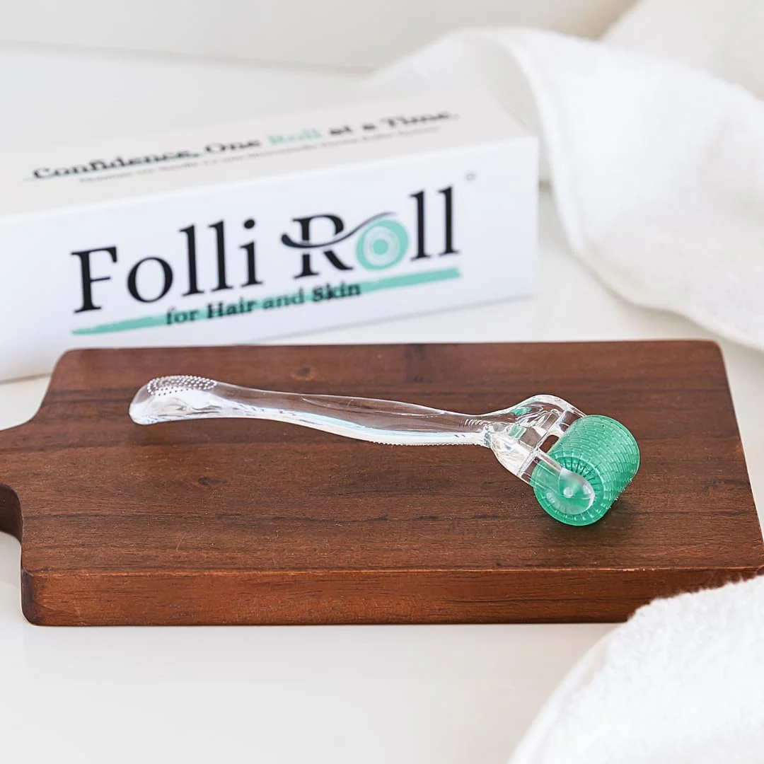 FolliRoll Derma Roller for HAIR and SKIN - for Face and Scalp Derma Stamp, 192 Titanium Individual Microneedles | FREE Storage Case | for Men and Women (0.30mm) - Image 2