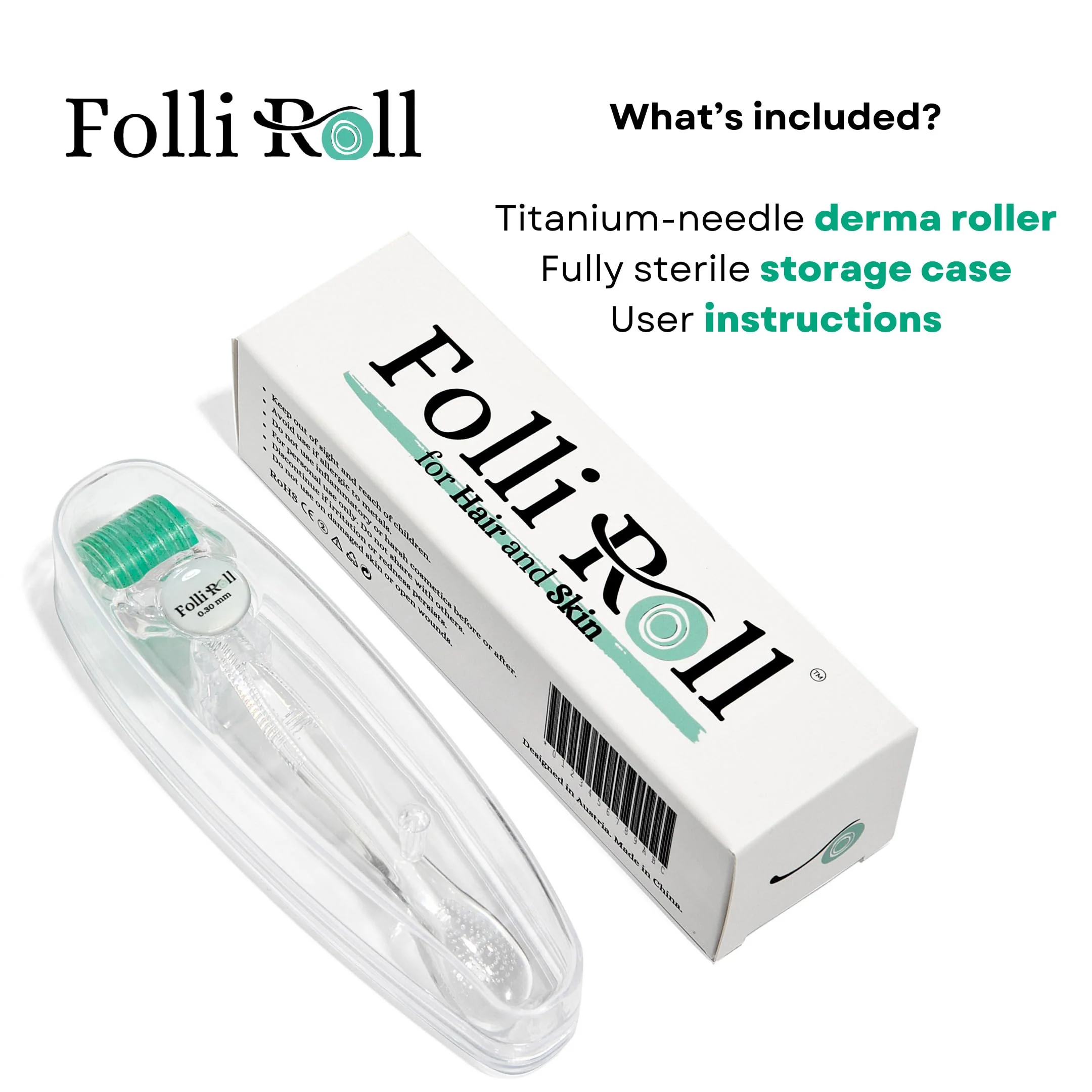 FolliRoll Derma Roller for HAIR and SKIN - for Face and Scalp Derma Stamp, 192 Titanium Individual Microneedles | FREE Storage Case | for Men and Women (0.30mm) - Image 3