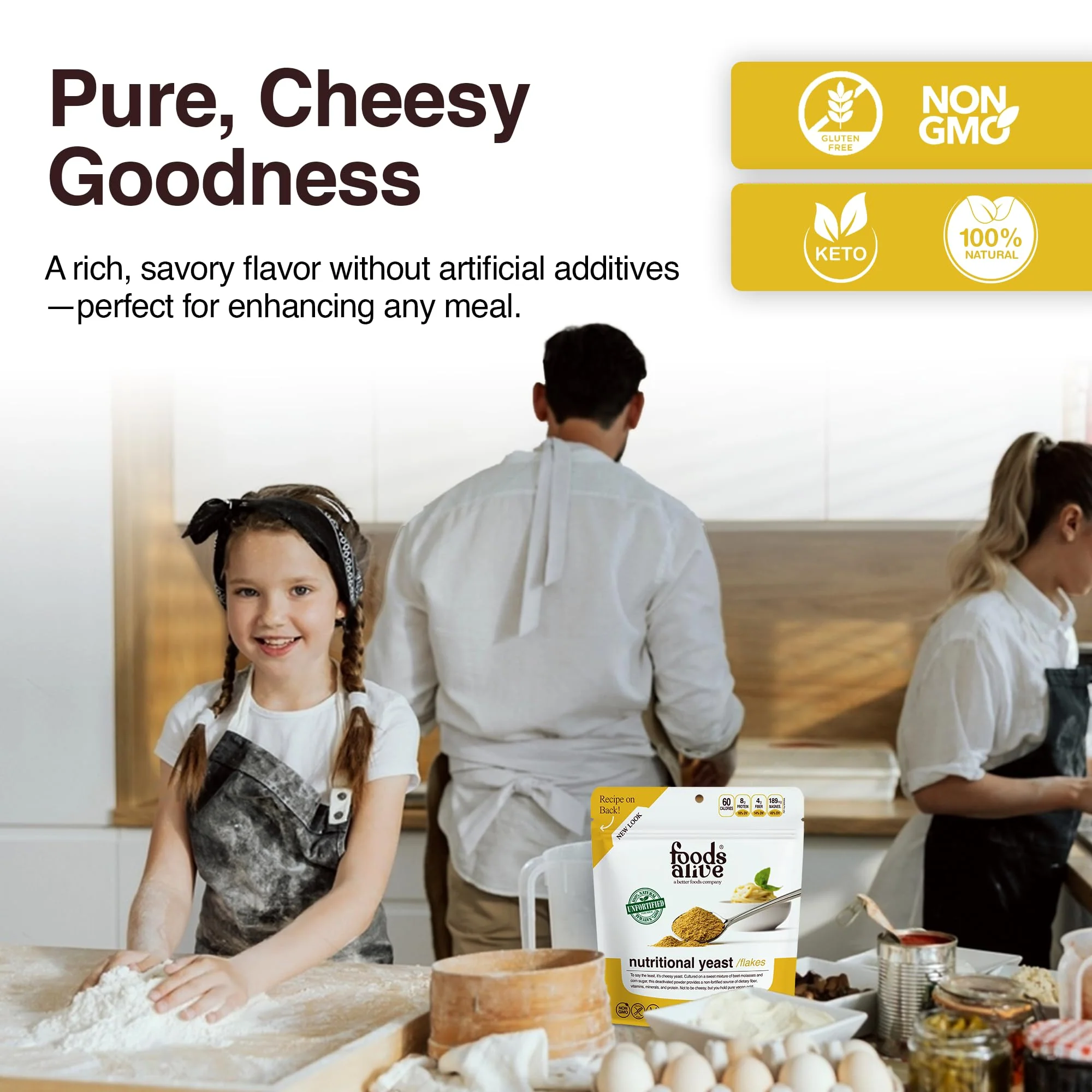 Foods Alive | Non-Fortified Premium Nutritional Yeast Flakes | 2 lbs | Unfortified Vegan Cheese Powder Seasoning - Image 3