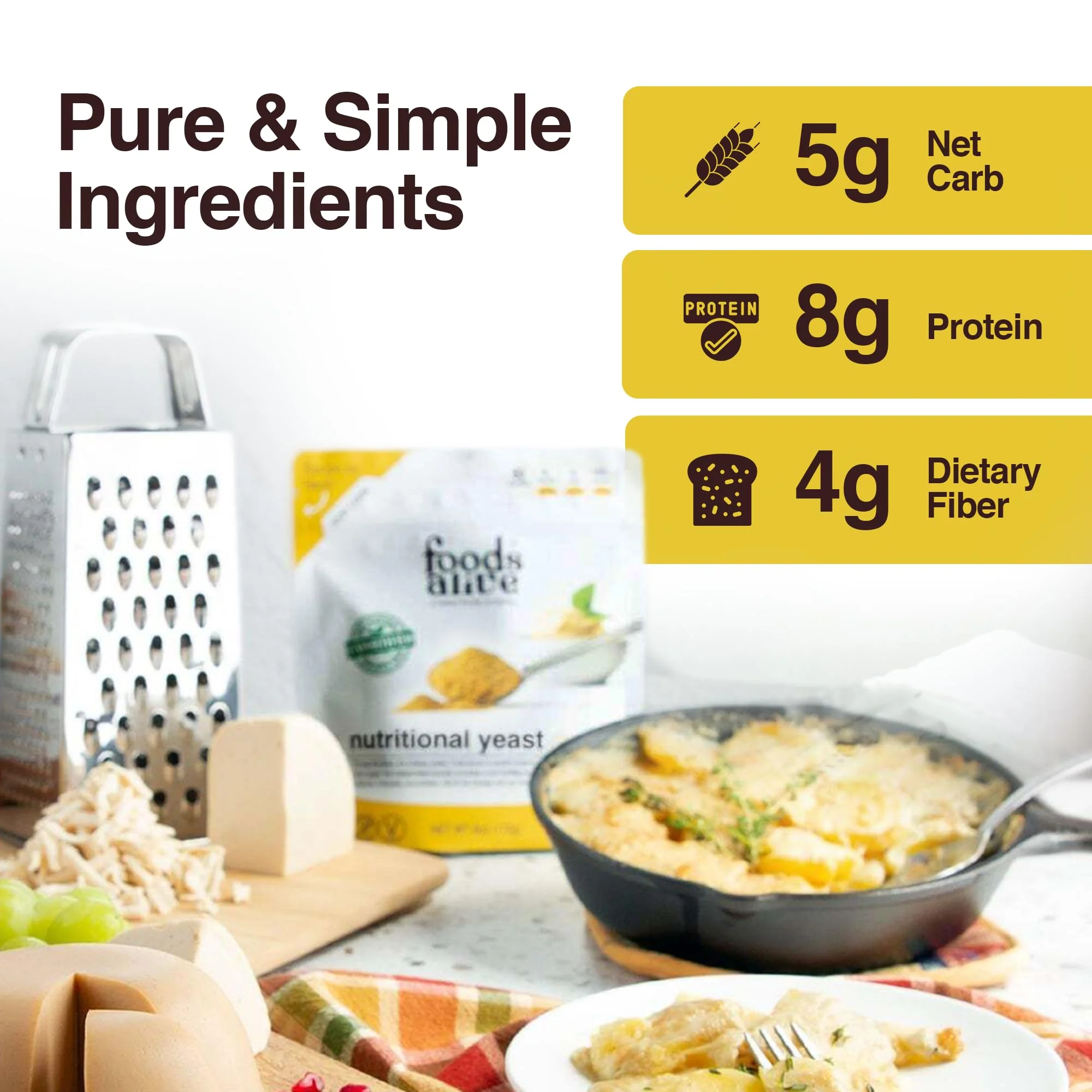 Foods Alive | Non-Fortified Premium Nutritional Yeast Flakes | 2 lbs | Unfortified Vegan Cheese Powder Seasoning - Image 4