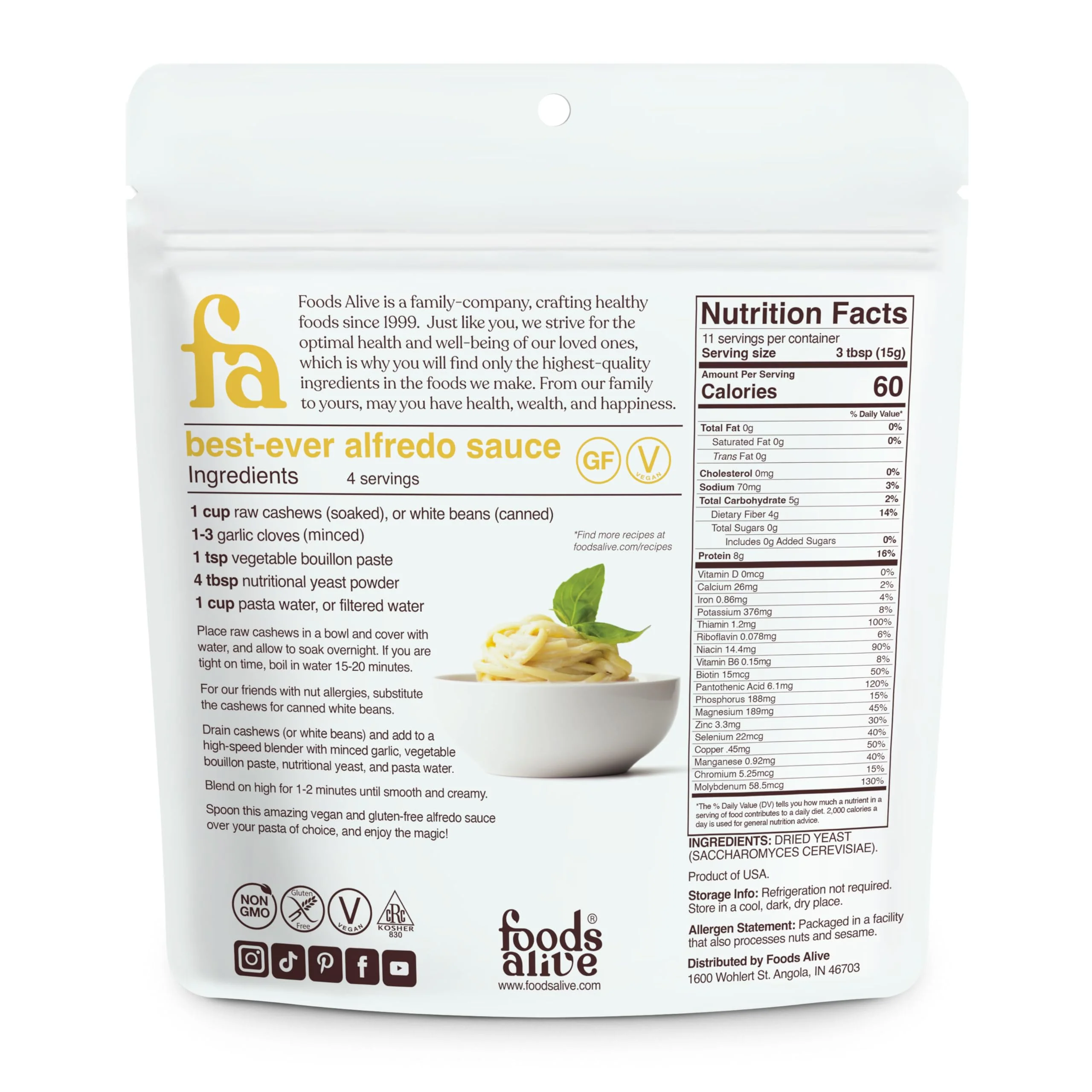 Foods Alive Nutritional Yeast Flakes – 6oz Pouch | Non-Fortified, Vegan, Gluten-Free, Non-GMO | Dairy-Free Cheese Substitute, Plant-Based Protein & Fiber - Image 2