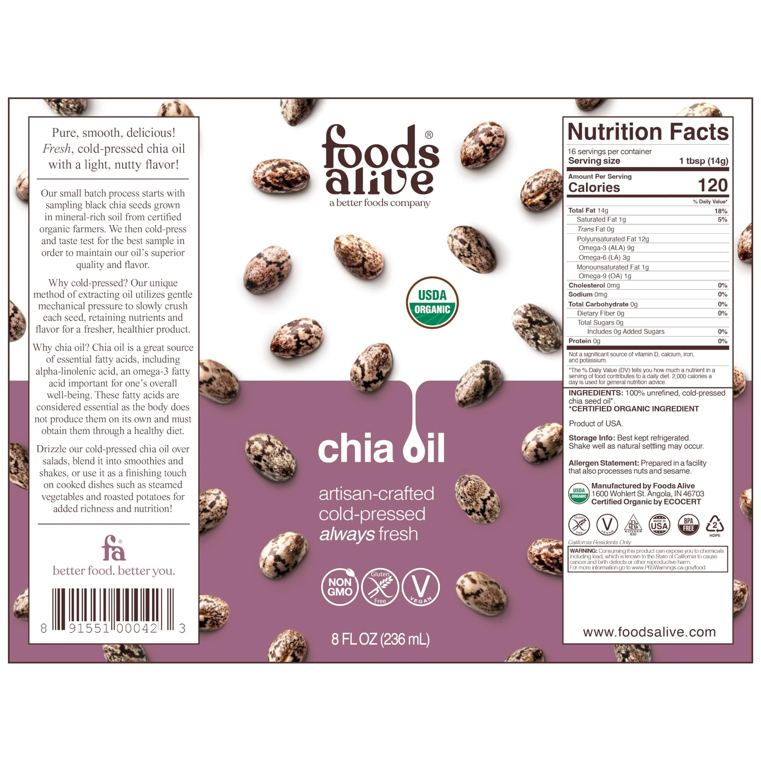 Foods Alive | Organic Chia Oil | 8 oz - Image 2