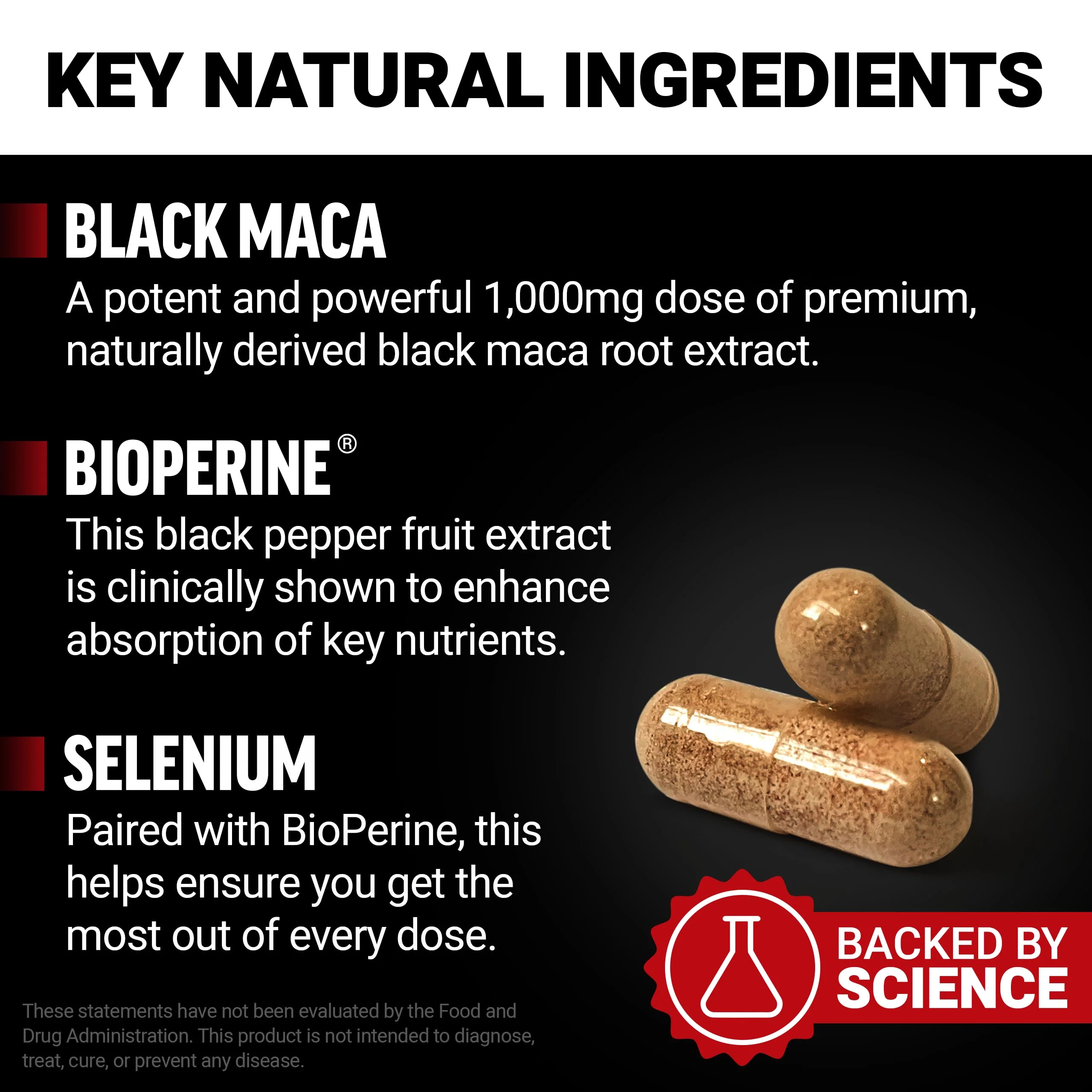 Force Factor Black Maca Root Supplement for Men, 1000mg Maca Negra Extract for Energy, Hormonal Balance & Vitality, Superior Absorption with BioPerine, 90 Capsules - Image 9
