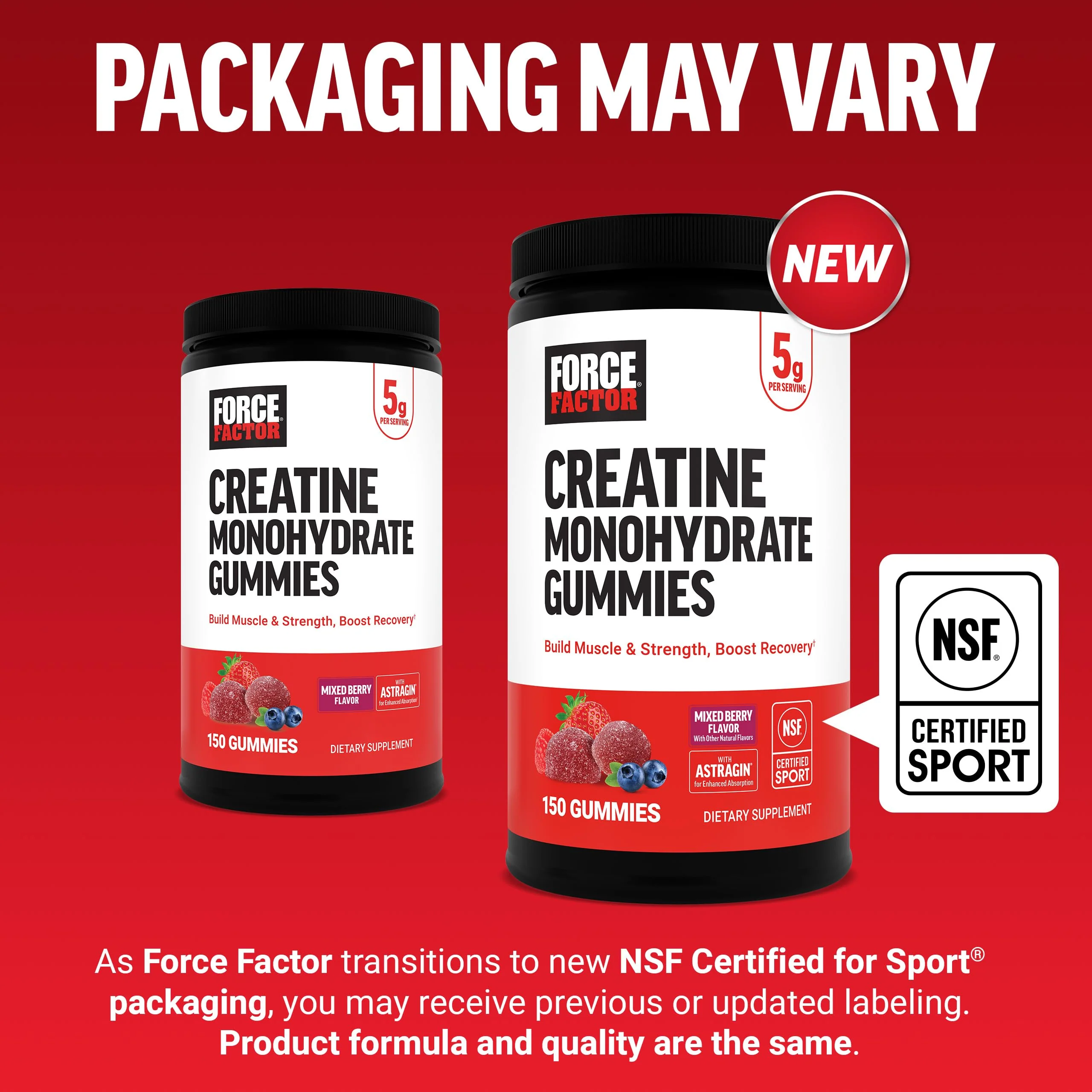 Force Factor Creatine Monohydrate Gummies, NSF Certified, 5g Dose for Men & Women to Support Muscle, Strength, Recovery, Cognitive Health & Memory, Mixed Berry, 150 Gummies - Image 8