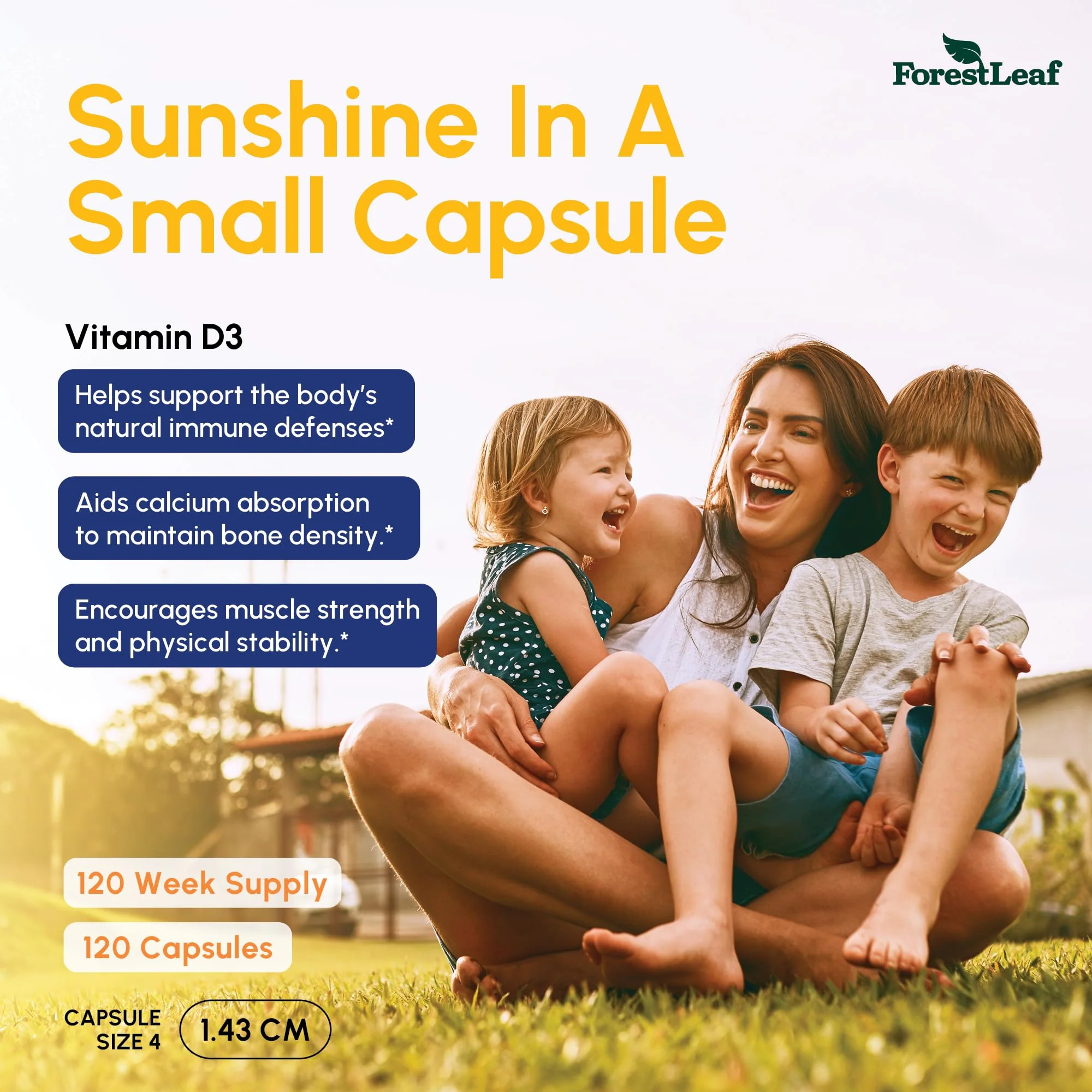 ForestLeaf Vitamin D3 50,000 IU | VIT D - Kosher VIT D3 Vitamin D Supplement for Women and Men | Bone Health, Teeth, Immune Support | Weekly Dose, 2-Year Supply, 120 Caps - Image 9