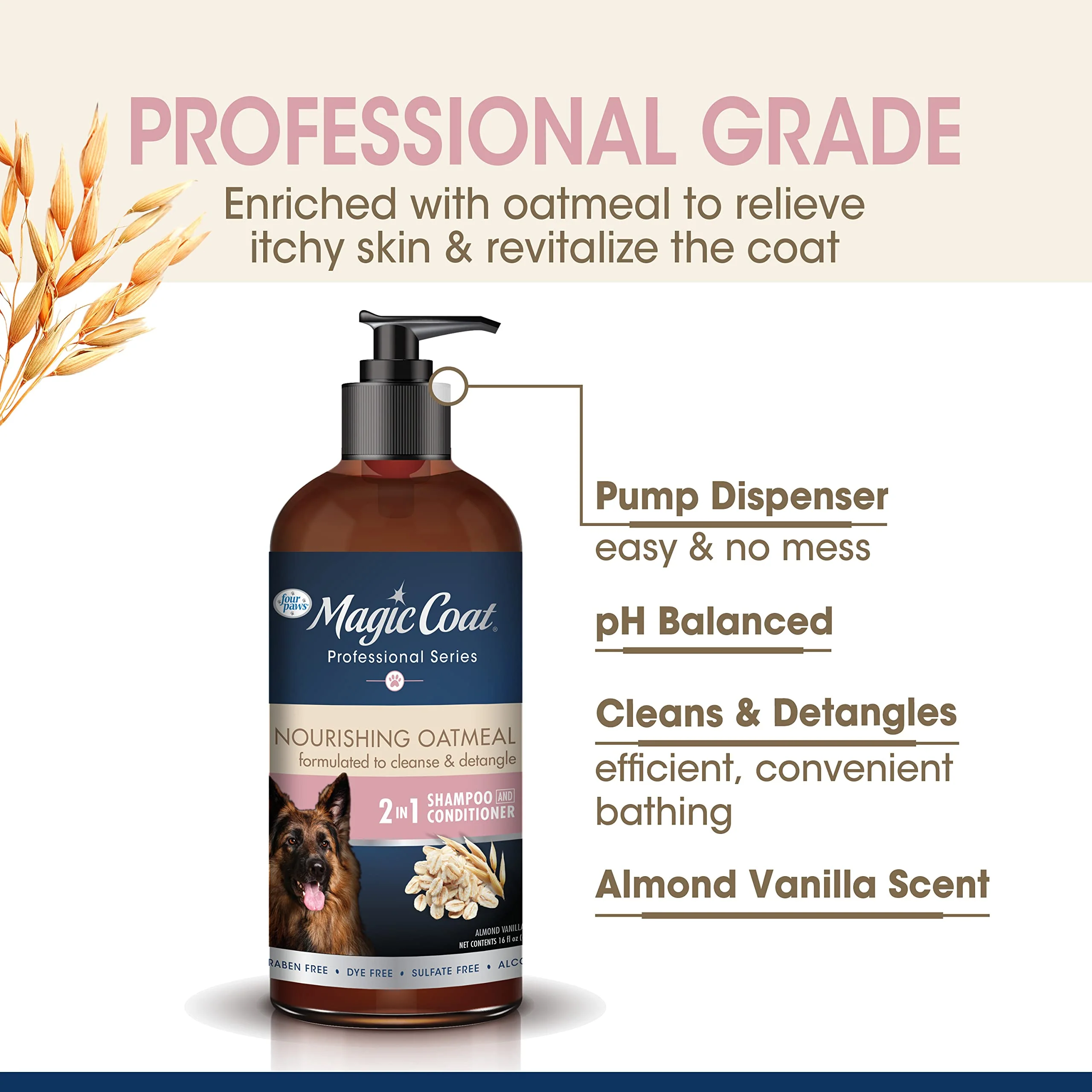 Four Paws Magic Coat Professional Series Nourishing Oatmeal 2-in-1 Detangling Dog Shampoo and Conditioner, Paraben & Sulfate Free Dog Wash, Almond Vanilla Scent, 16 Ounce - Image 8