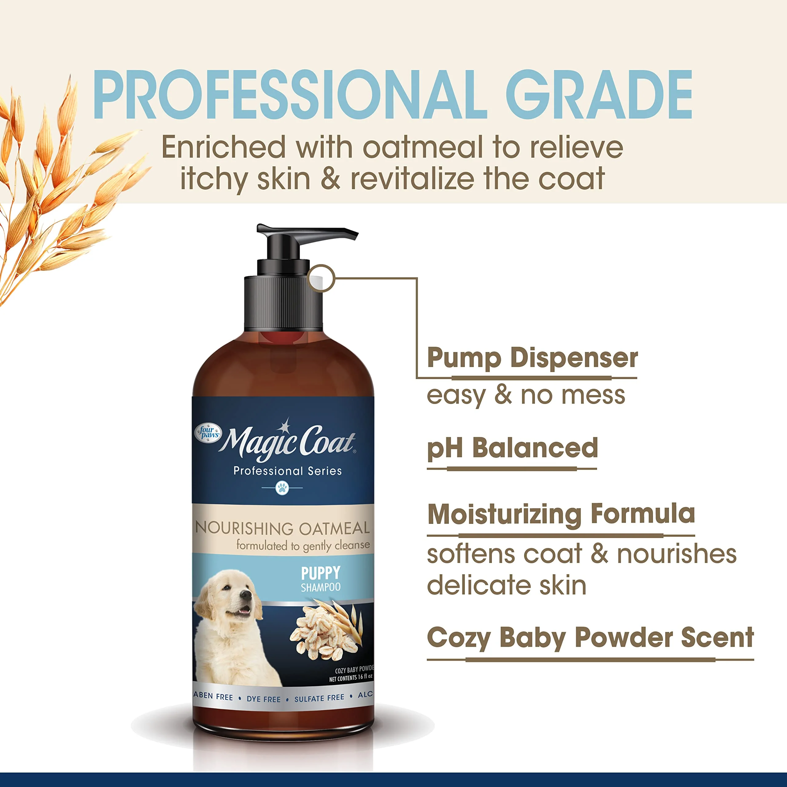 Four Paws Magic Coat Professional Series Nourishing Oatmeal Puppy Shampoo, Paraben & Sulfate Free Dog Wash, Gentle Shampoo for Puppies, Baby Powder Scent, 16 Ounce - Image 8