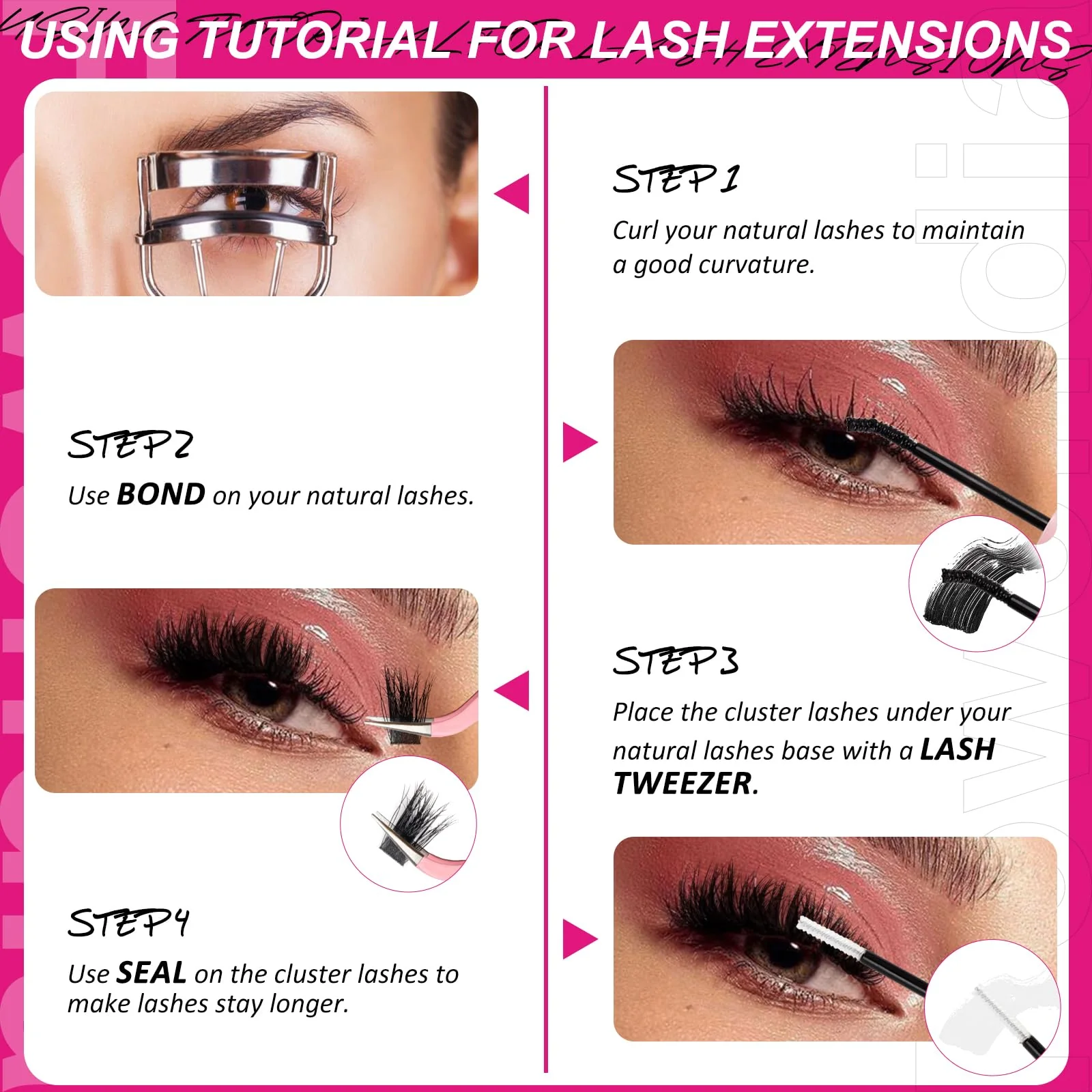Fowendia Lash Clusters Kit Fluff 80D 100D Individual Lashes D Curl Cluster Eyelash Extensions 10-18mm DIY Lash Extension Kit Lash Bond and Seal Waterproof, Lash Applicator, Thick False Eyelashes Kit - Image 2
