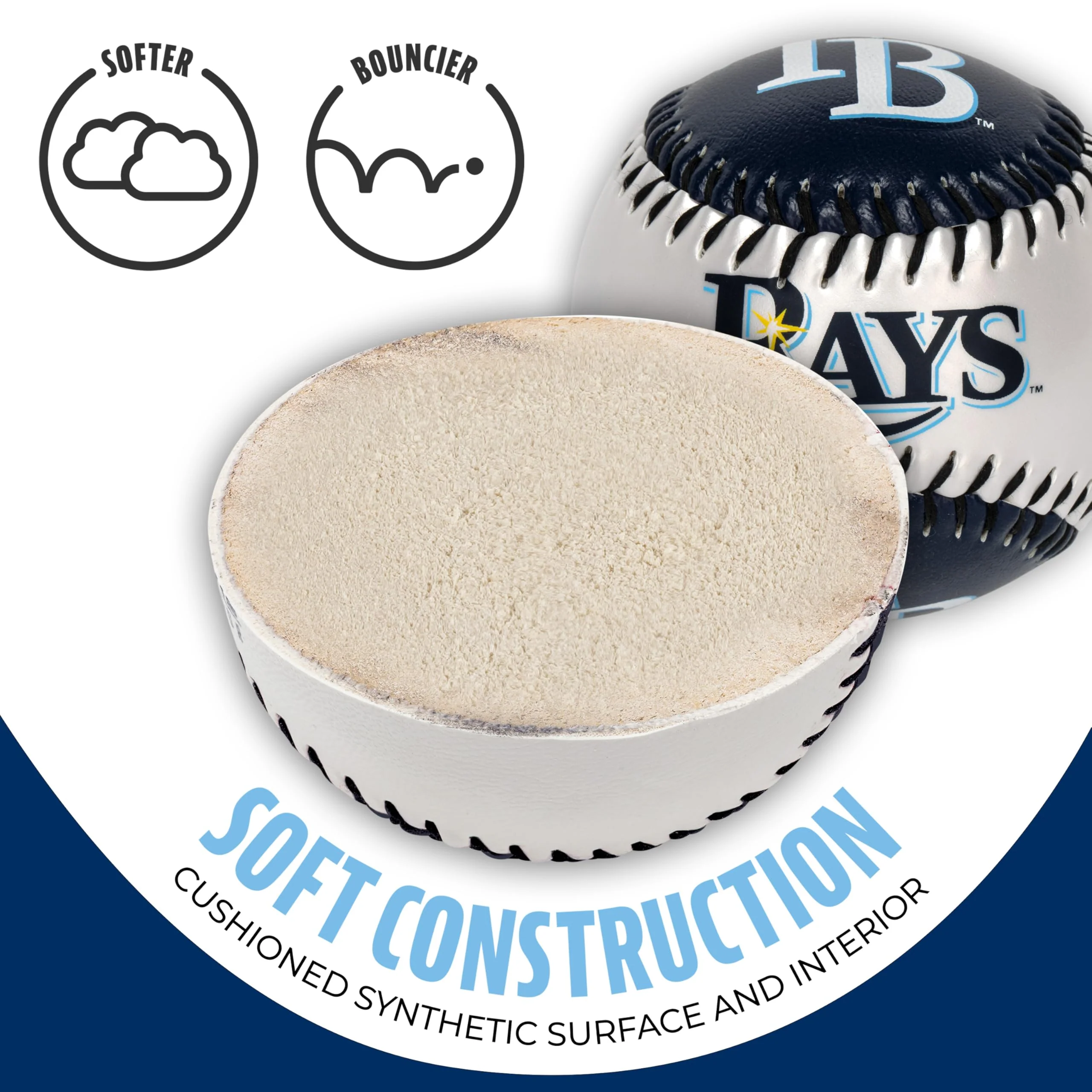 Franklin Sports Tampa Bay Rays MLB Team Baseball - MLB Team Logo Soft Baseballs - Toy Baseball for Kids - Great Decoration for Desks and Office - Image 6