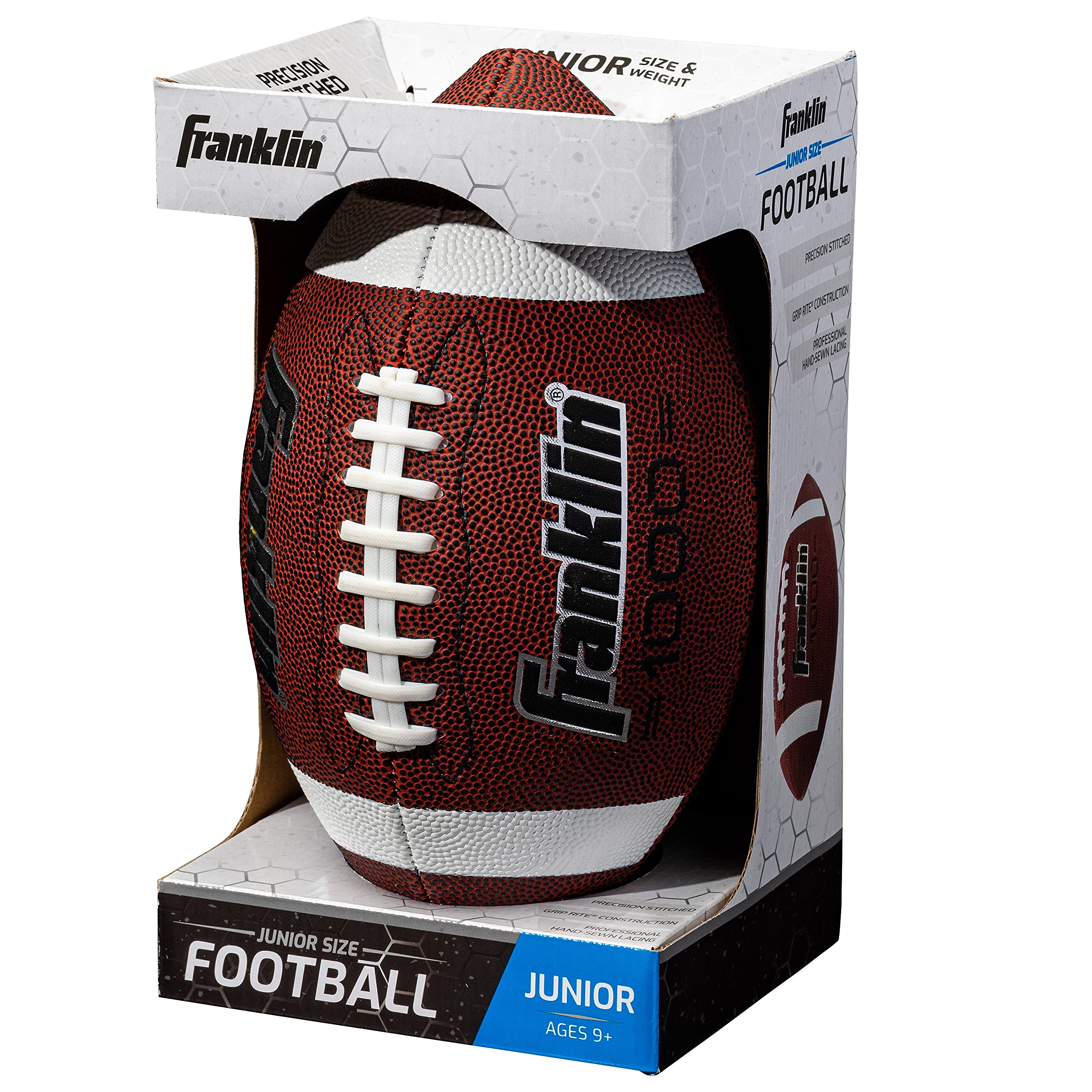 Franklin Sports Youth Football - 1000 Junior Kids Football - Synthetic Leather Youth Junior Ball for Kids - Outdoor All-Weather Construction - Extra Grip - 1 Pack - Brown + White - Image 2