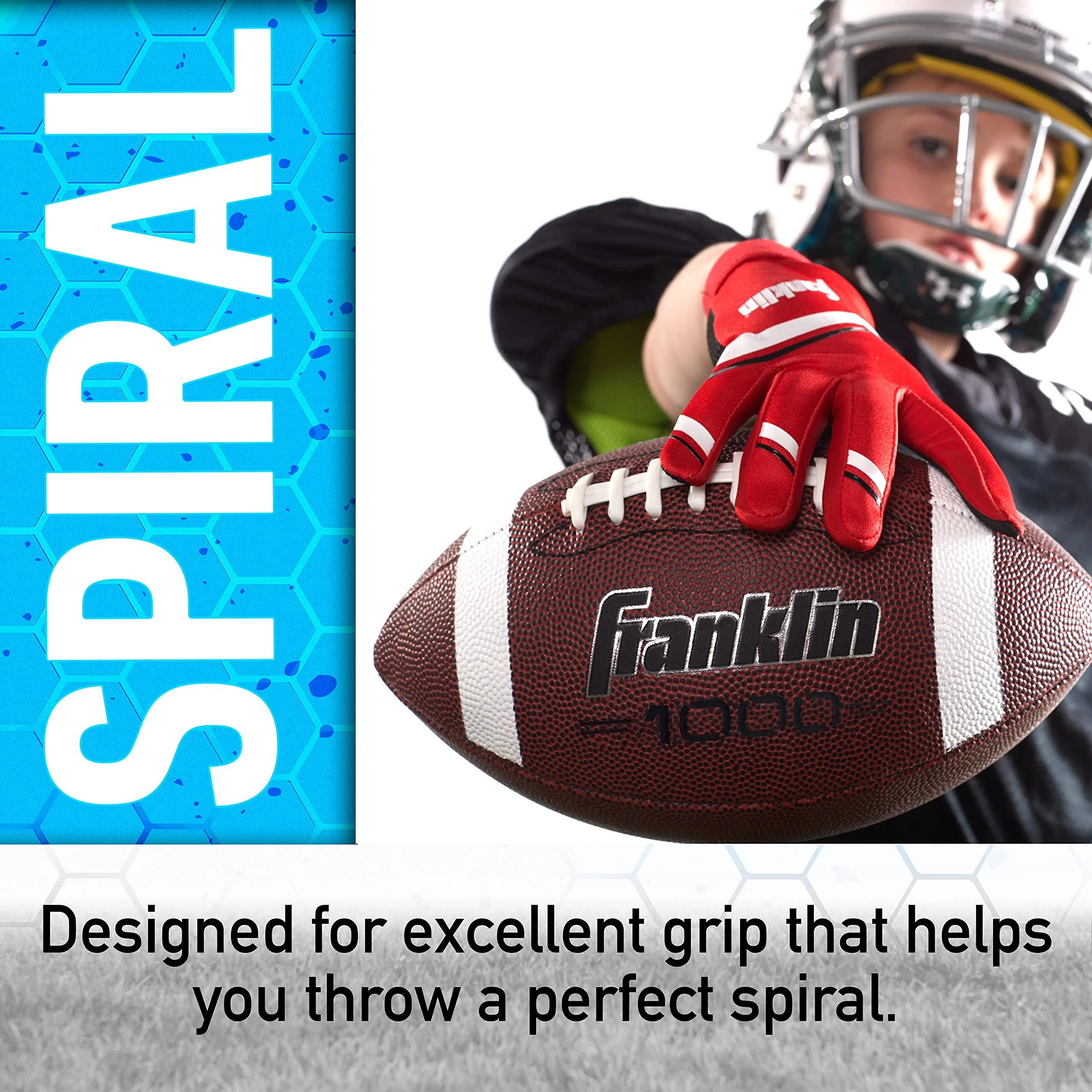 Franklin Sports Youth Football - 1000 Junior Kids Football - Synthetic Leather Youth Junior Ball for Kids - Outdoor All-Weather Construction - Extra Grip - 1 Pack - Brown + White - Image 5