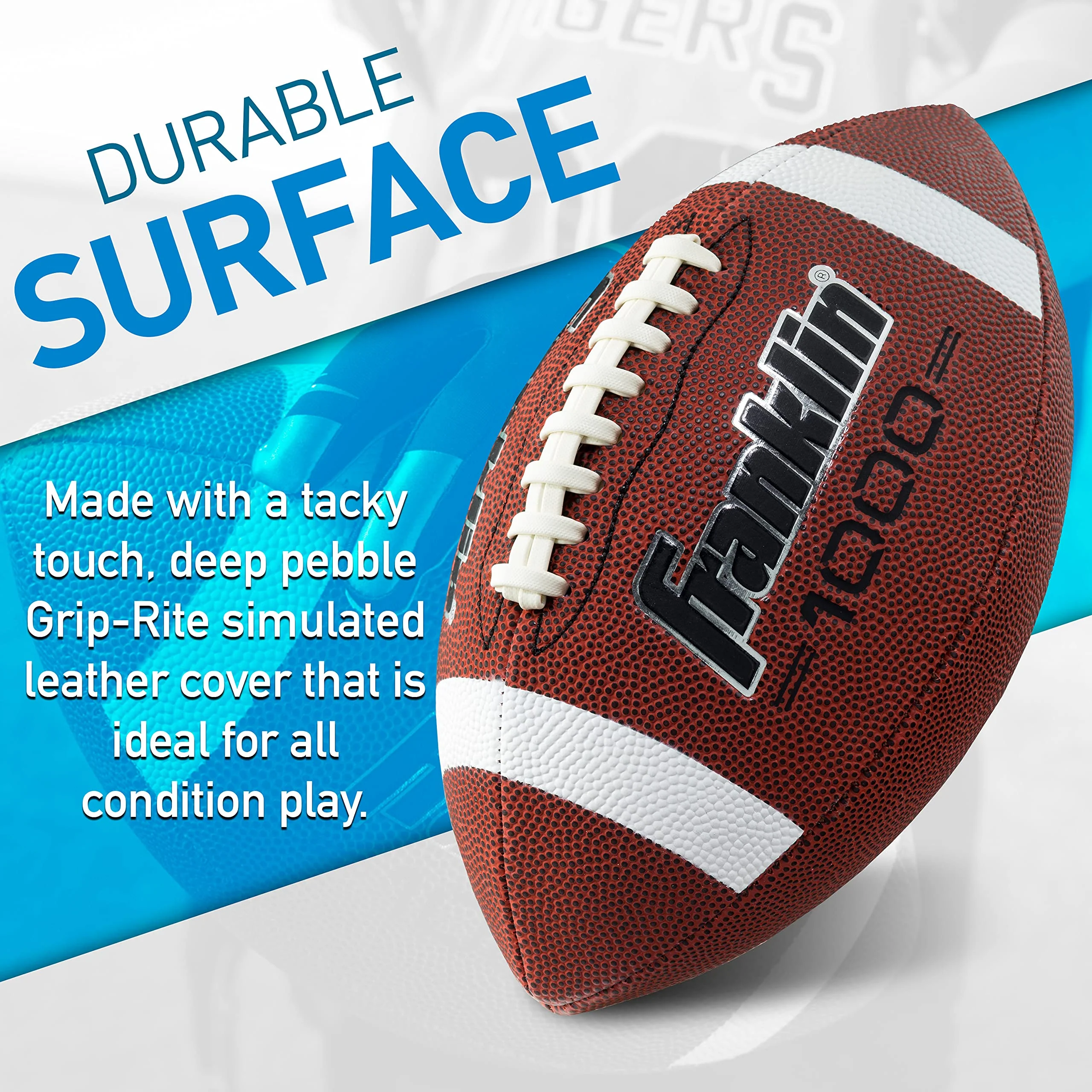 Franklin Sports Youth Football - 1000 Junior Kids Football - Synthetic Leather Youth Junior Ball for Kids - Outdoor All-Weather Construction - Extra Grip - 1 Pack - Brown + White - Image 8