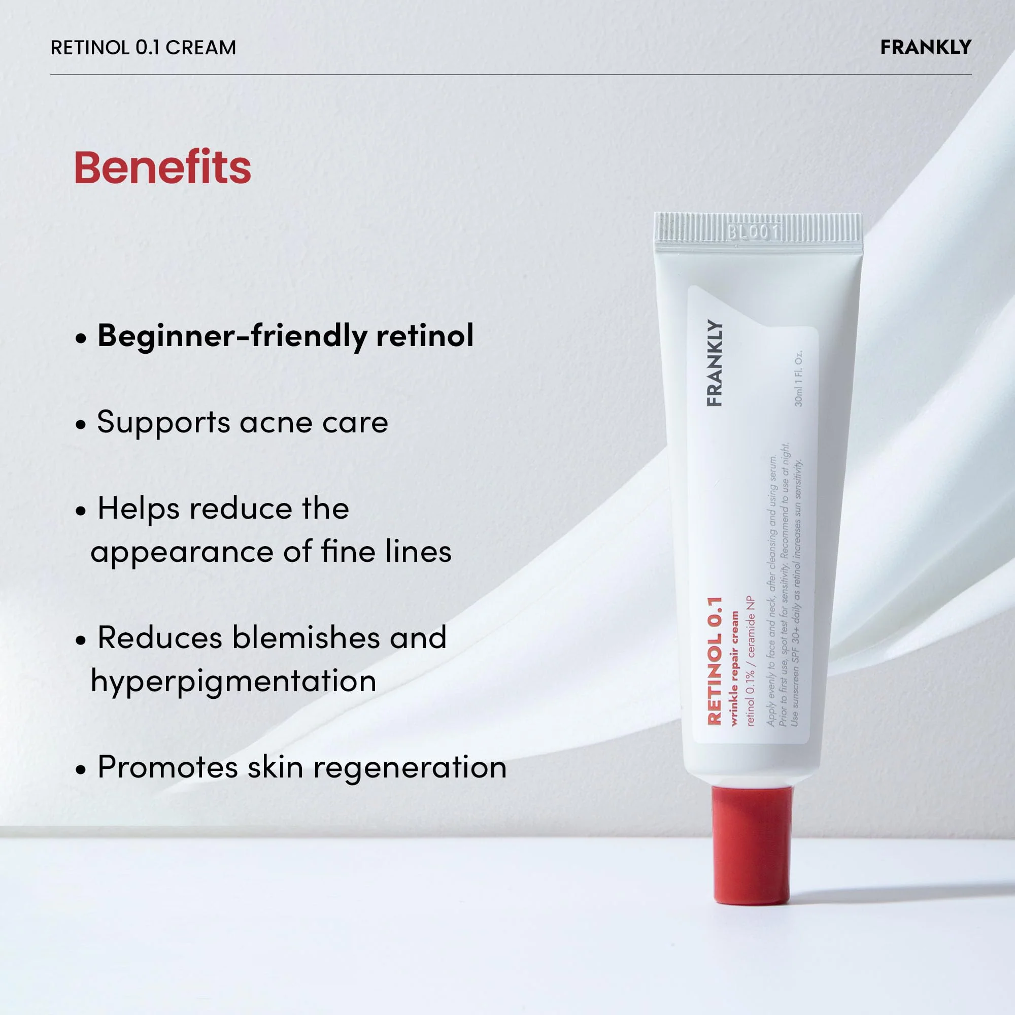 FRANKLY Retinol 0.1% Cream, 1.01 fl oz - Beginner Retinol | Night Cream | with Ceramides & Natural Ginseng | Anti-aging, Wrinkles Care, Reduces Congestion and hyperpigmentation | Korean Skin Care - Image 7