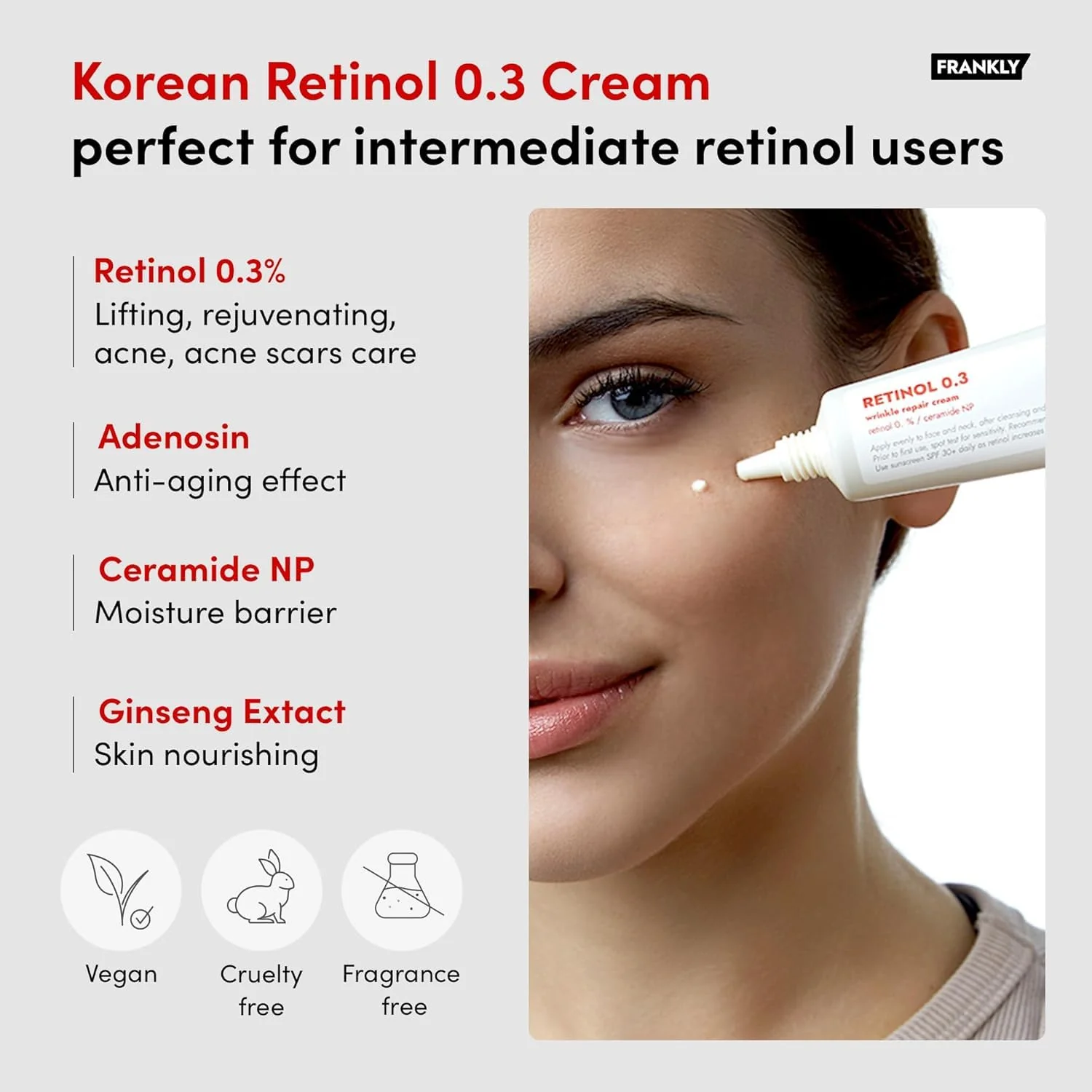 FRANKLY Retinol 0.3% Cream, 0.7 fl oz - Korean Intensive Retinol | Night Cream | Ceramides & Natural Ginseng | Anti-aging, Wrinkles Care, Reduces Congestion and hyperpigmentation | Korean Skin Care - Image 8