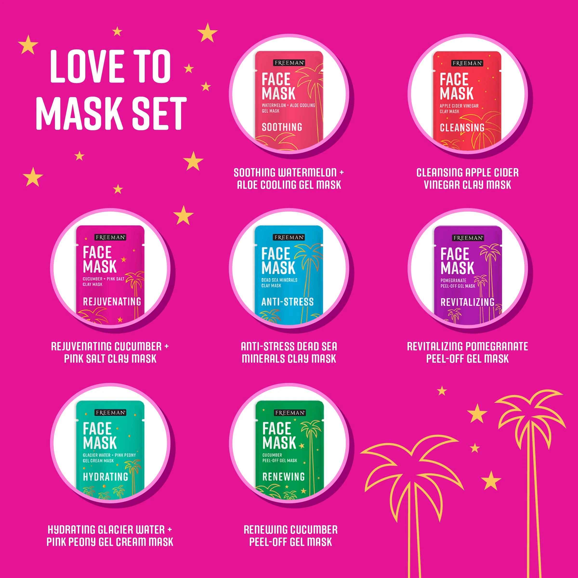 Freeman Facial Love To Mask Variety Pack: Oil Absorbing Clay, Detoxifying Charcoal, Clearing Peel Off, Hydrating Gel Cream, Exfoliating Scrub (14 Piece Kit with Bonus Buffer and Headband) - Image 10