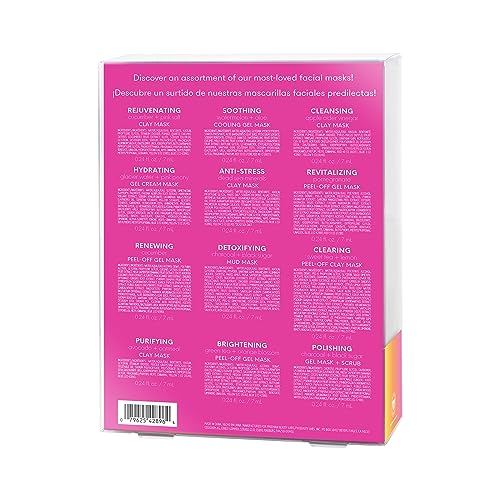 Freeman Facial Love To Mask Variety Pack: Oil Absorbing Clay, Detoxifying Charcoal, Clearing Peel Off, Hydrating Gel Cream, Exfoliating Scrub (14 Piece Kit with Bonus Buffer and Headband) - Image 2