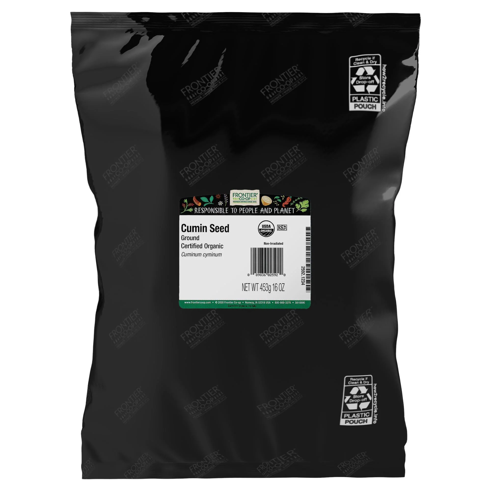 Frontier Co-op Organic Cumin Seed, 1lb Bulk Bag, Ground Cumin Seasoning - Robust Flavor - Perfect Cumin Powder for Chili, Soups, Stews, Curries & More