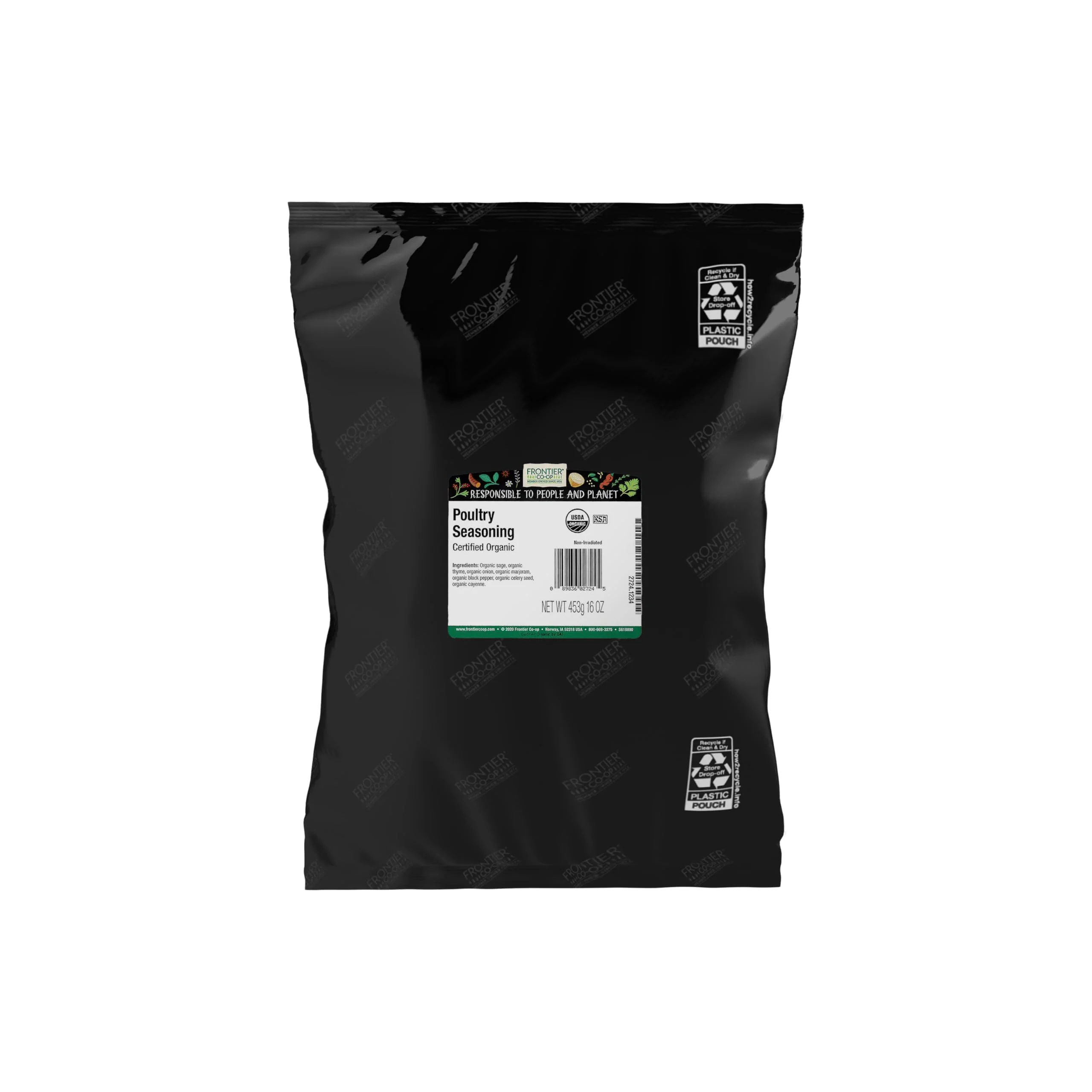 Frontier Co-op Salt-free Poultry Seasoning, 1-pound Bulk Bag, Blend of Sage, Thyme & Onion, Perfect for Poultry & Stuffing