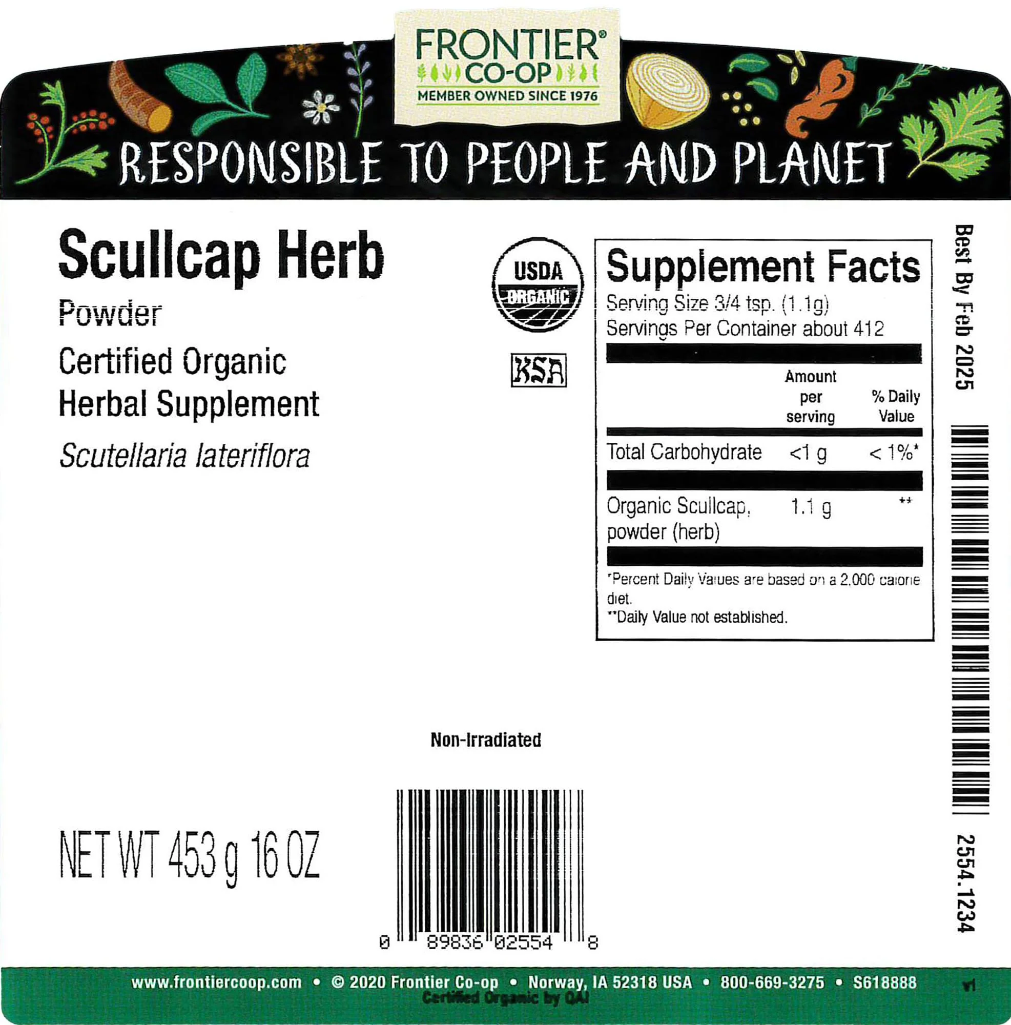 Frontier Co-op Scullcap Herb Powder, Certified Organic, Kosher | 1 lb. Bulk Bag | Scutellaria lateriflora L. - Image 2