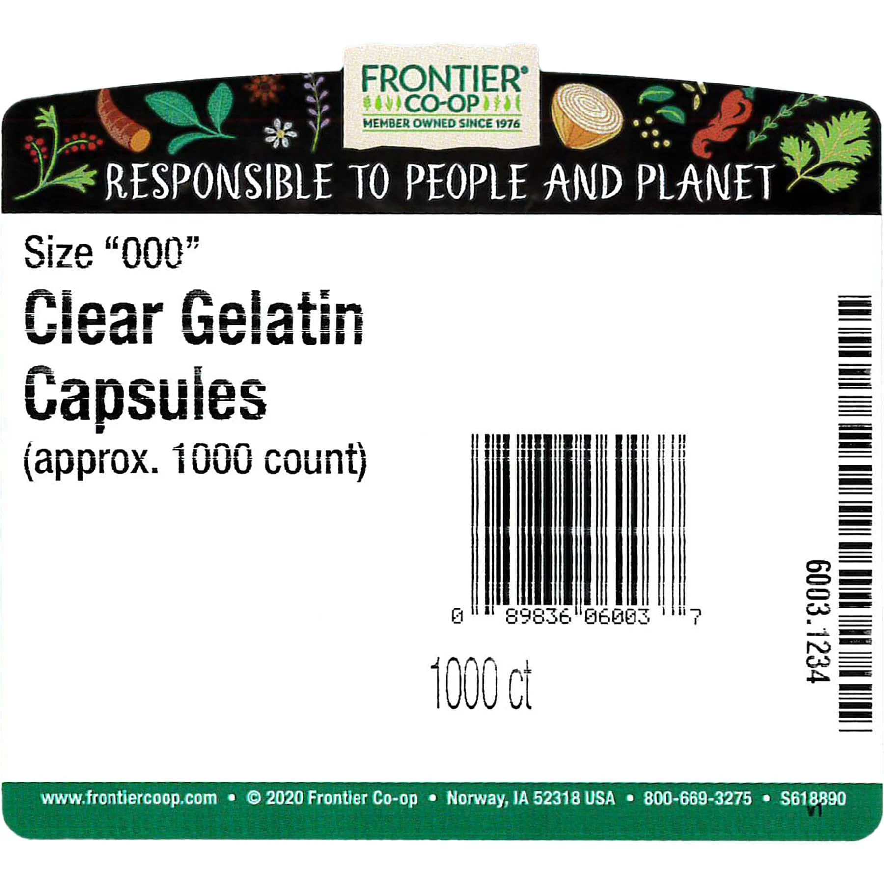 Frontier Co-op Vegetarian Capsules Clear "00" | 1000 Count - Image 3