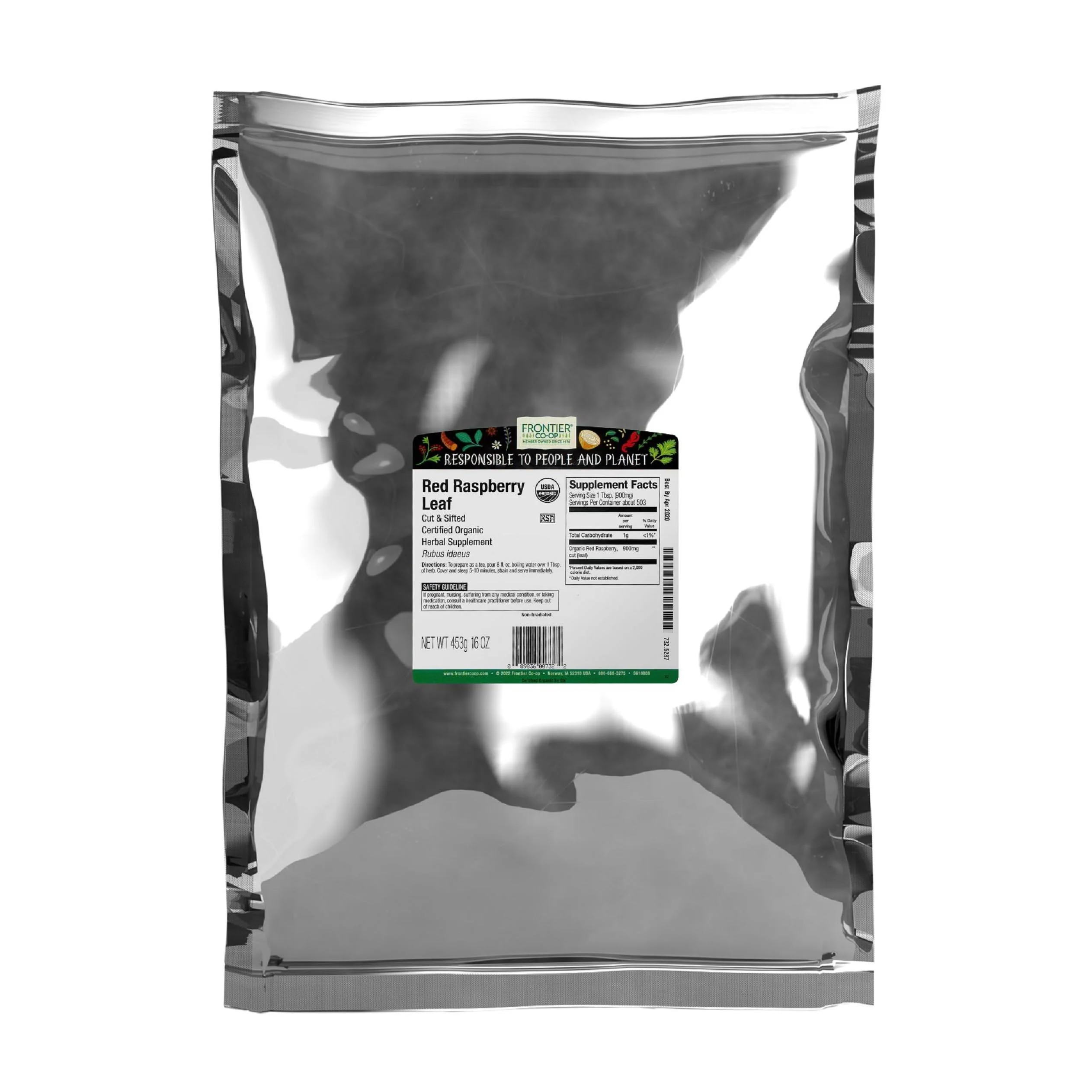 Frontier Organic Red Raspberry Leaf Herbal Supplement, 1-Pound, Certified Organic, Kosher, Non-GMO