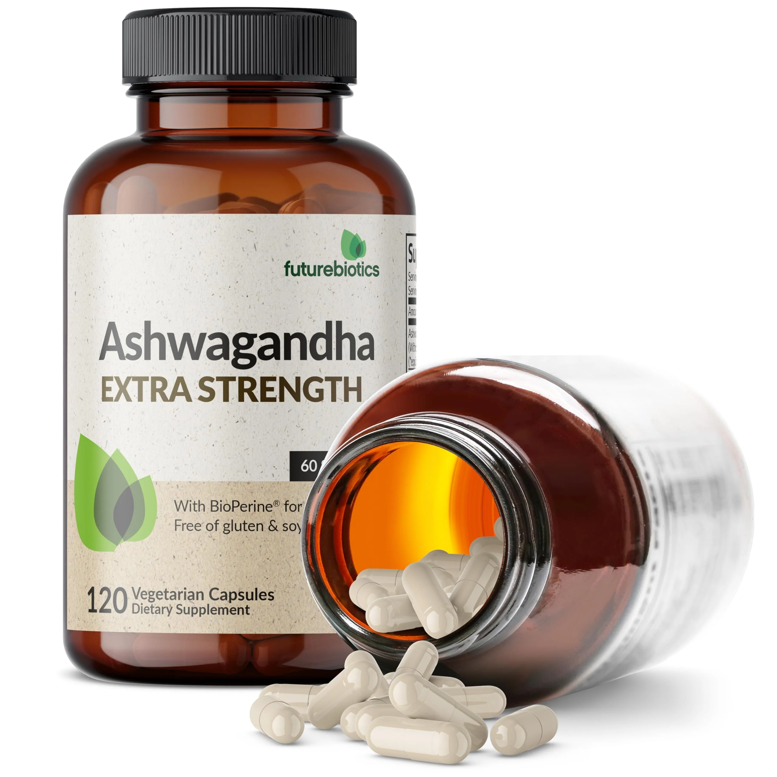 Futurebiotics Ashwagandha Extra Strength Stress & Mood Support with BioPerine - Non GMO Formula, 120 Vegetarian Capsules - Image 4