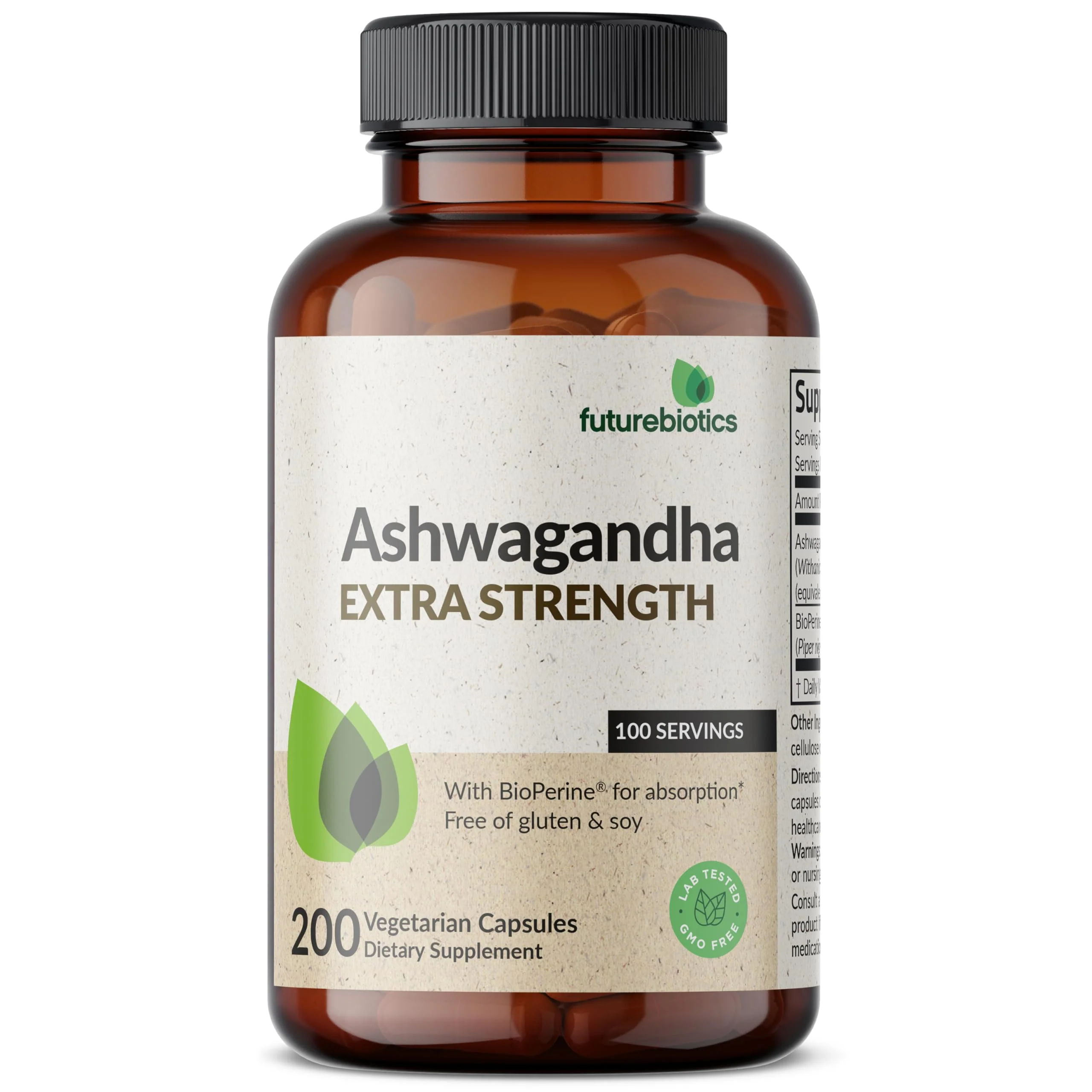Futurebiotics Ashwagandha Extra Strength Stress & Mood Support with BioPerine - Non GMO Formula, 200 Vegetarian Capsules - Image 5