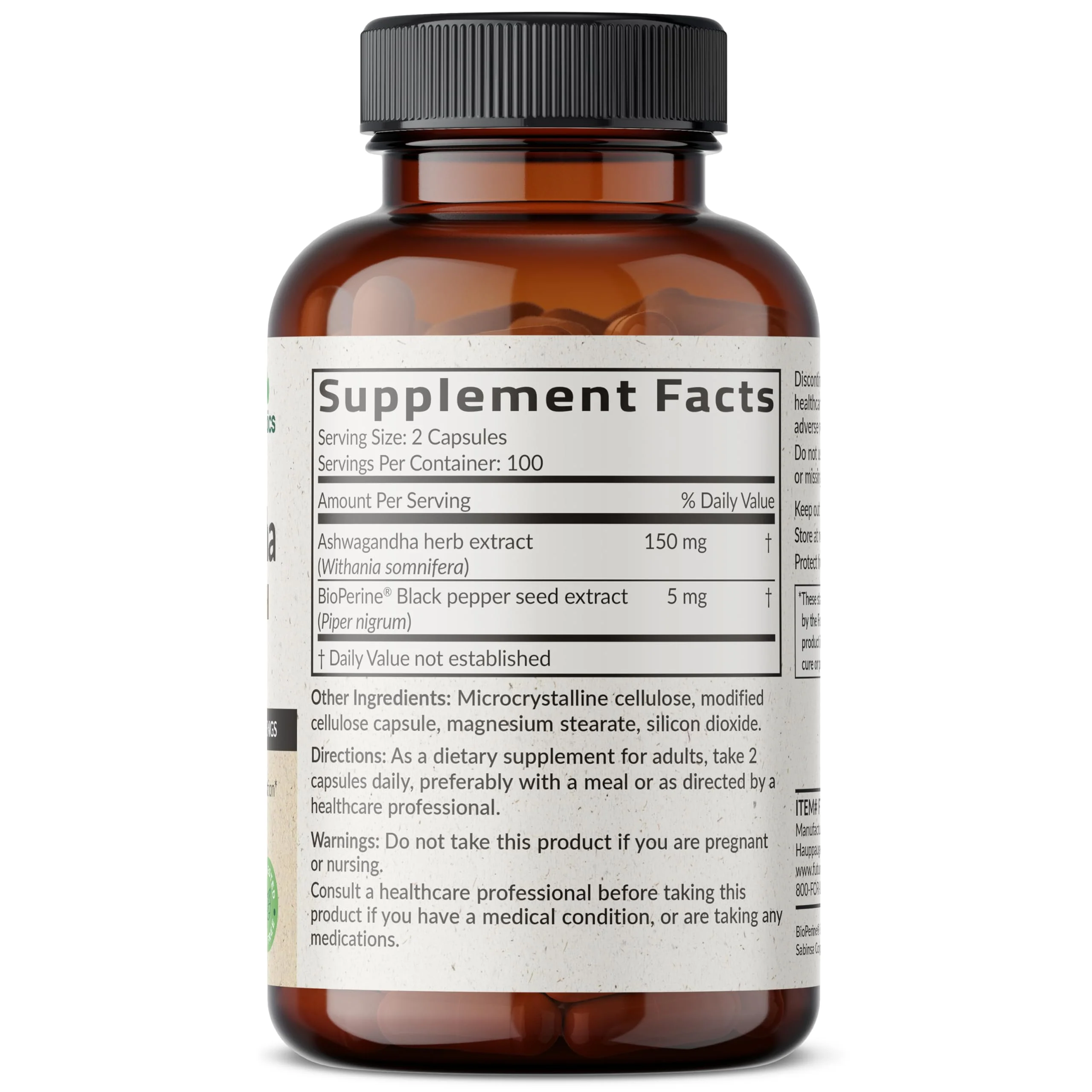 Futurebiotics Ashwagandha Extra Strength Stress & Mood Support with BioPerine - Non GMO Formula, 200 Vegetarian Capsules - Image 8