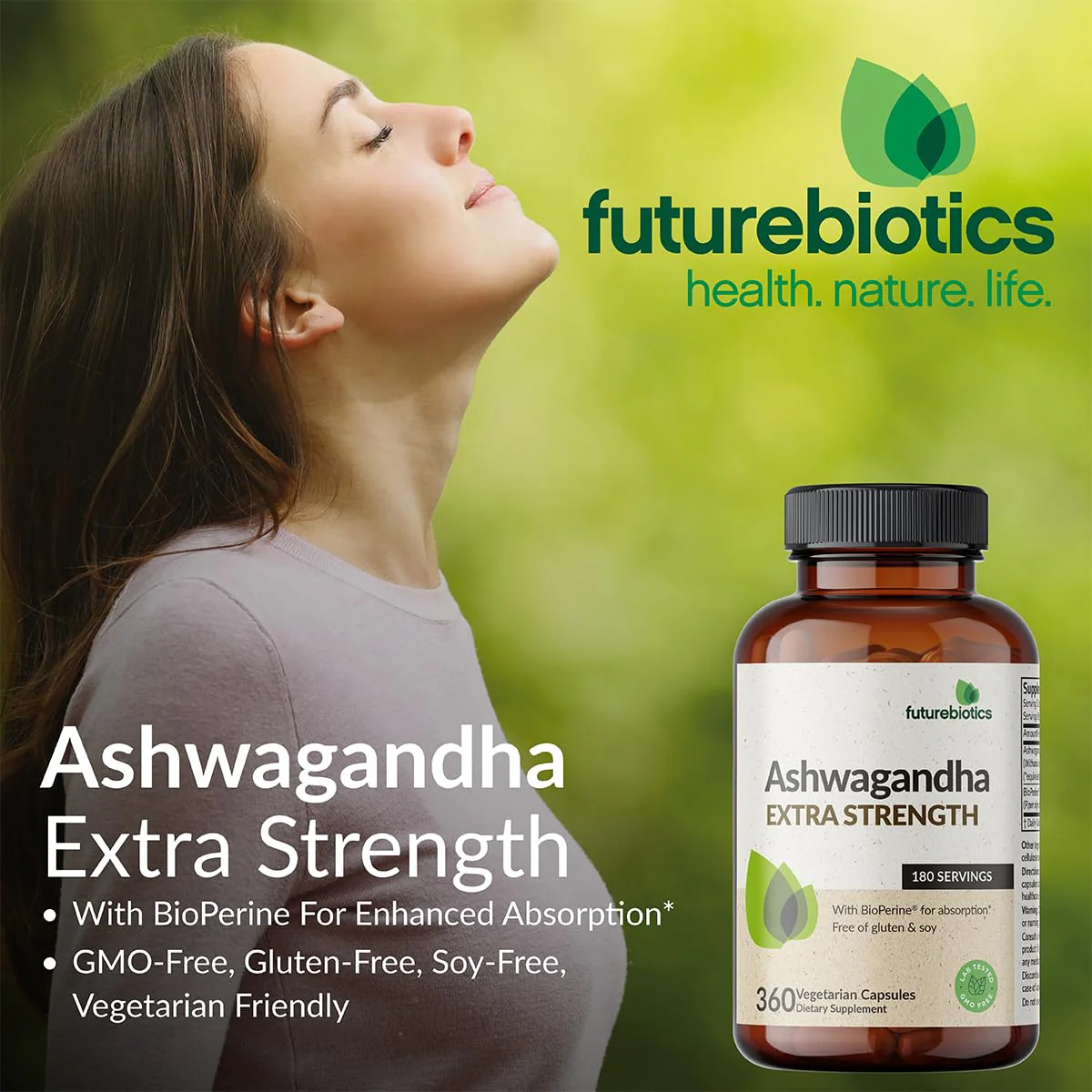 Futurebiotics Ashwagandha Extra Strength Stress & Mood Support with BioPerine - Non GMO Formula, 360 Vegetarian Capsules - Image 5