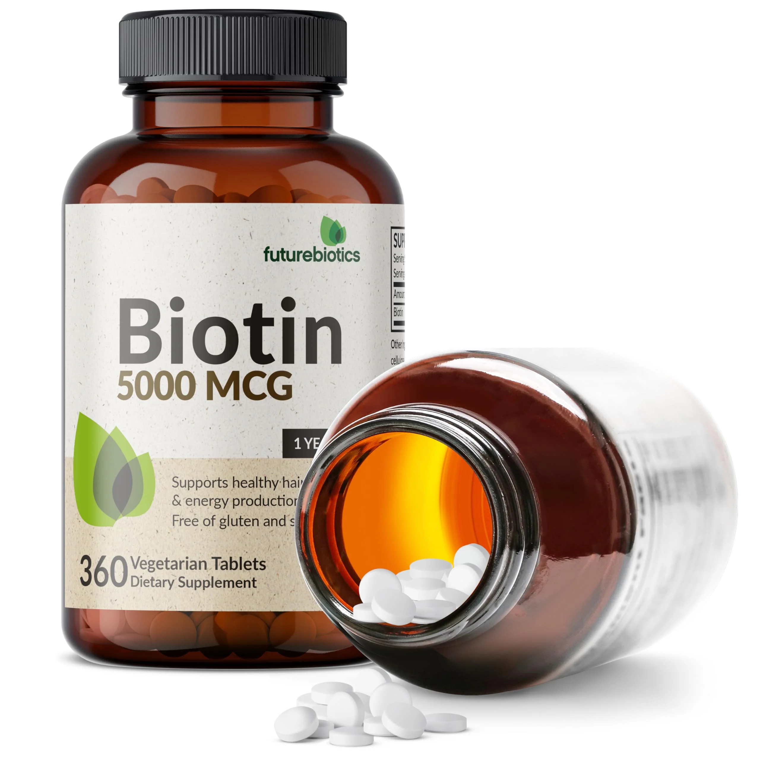 Futurebiotics Biotin 5000 MCG Supports Healthy Hair, Skin, Nails & Energy Production Non-GMO, 360 Vegetarian Tablets (1 Year Supply) - Image 3