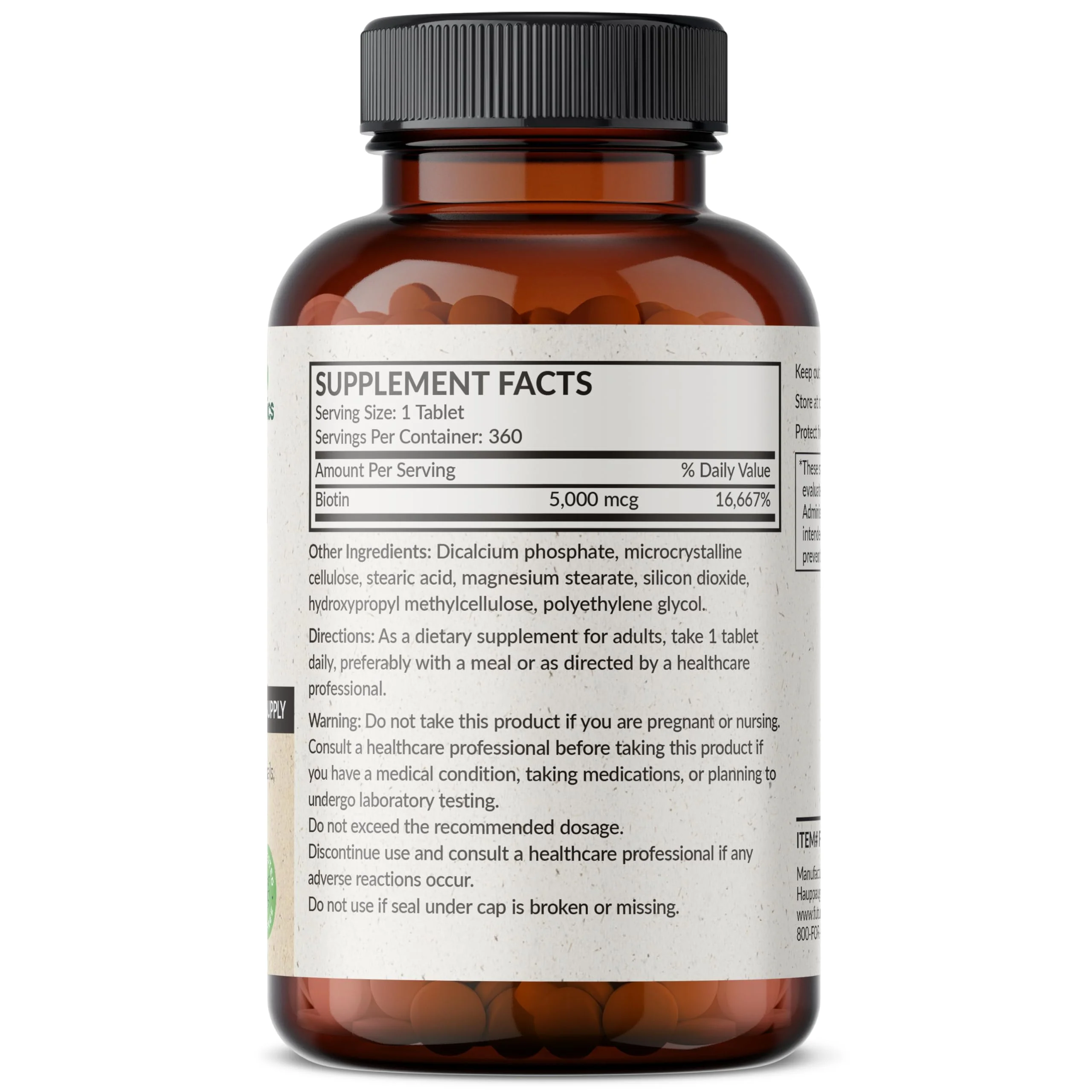 Futurebiotics Biotin 5000 MCG Supports Healthy Hair, Skin, Nails & Energy Production Non-GMO, 360 Vegetarian Tablets (1 Year Supply) - Image 8