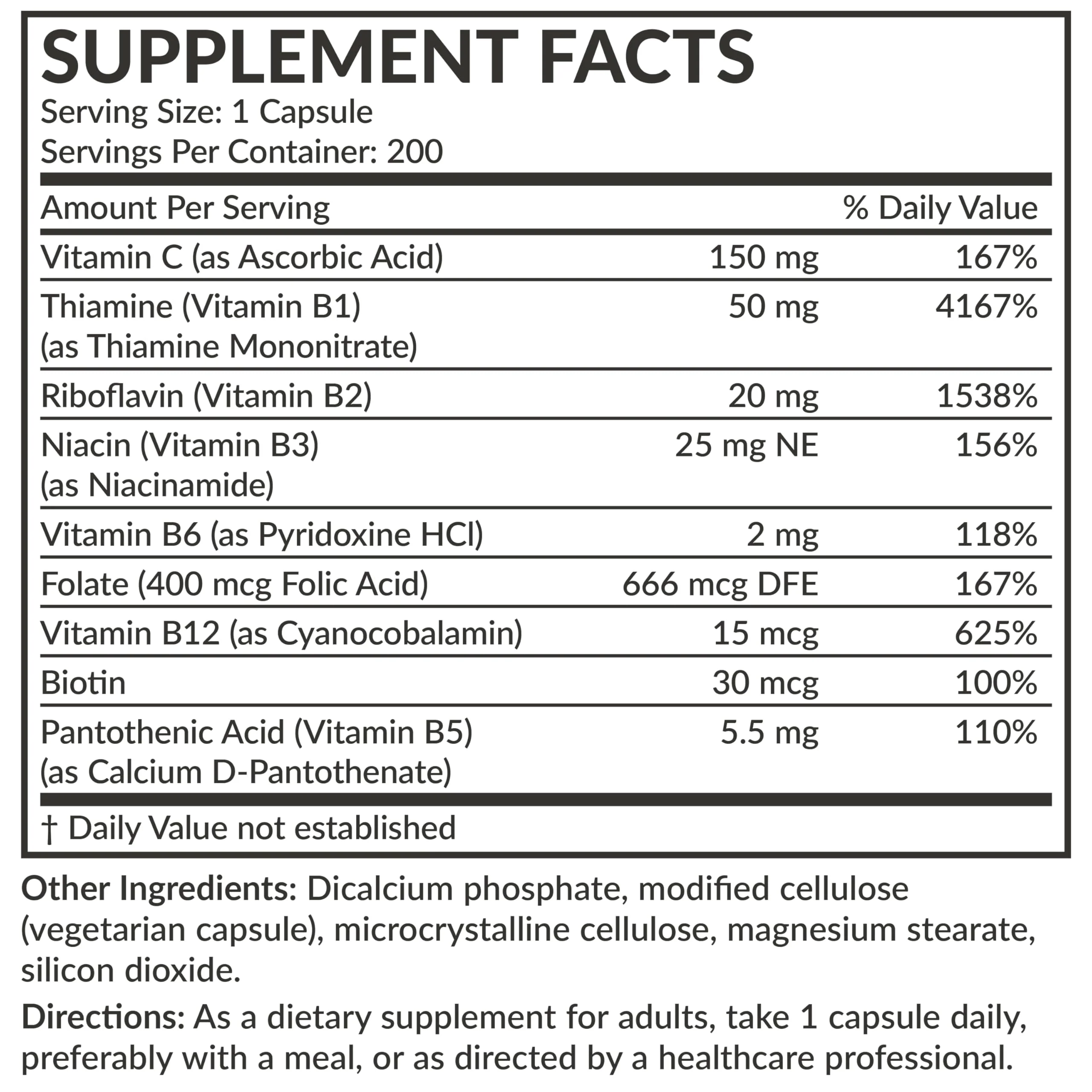 Futurebiotics Vitamin B Complex with Vitamin C Supports Energy Production, Nervous System & Immune Support - Non-GMO, 200 Vegetarian Capsules - Image 2