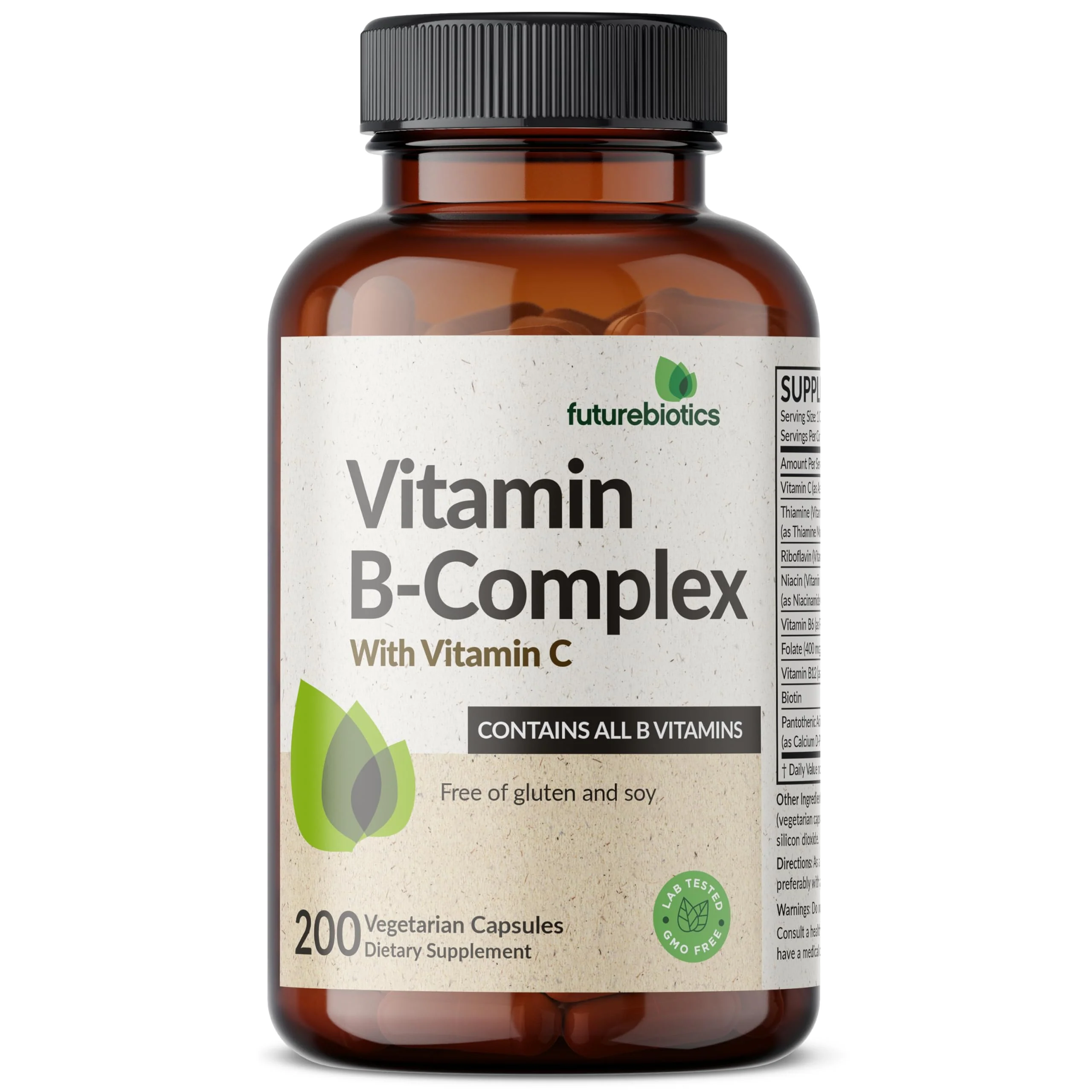 Futurebiotics Vitamin B Complex with Vitamin C Supports Energy Production, Nervous System & Immune Support - Non-GMO, 200 Vegetarian Capsules - Image 5