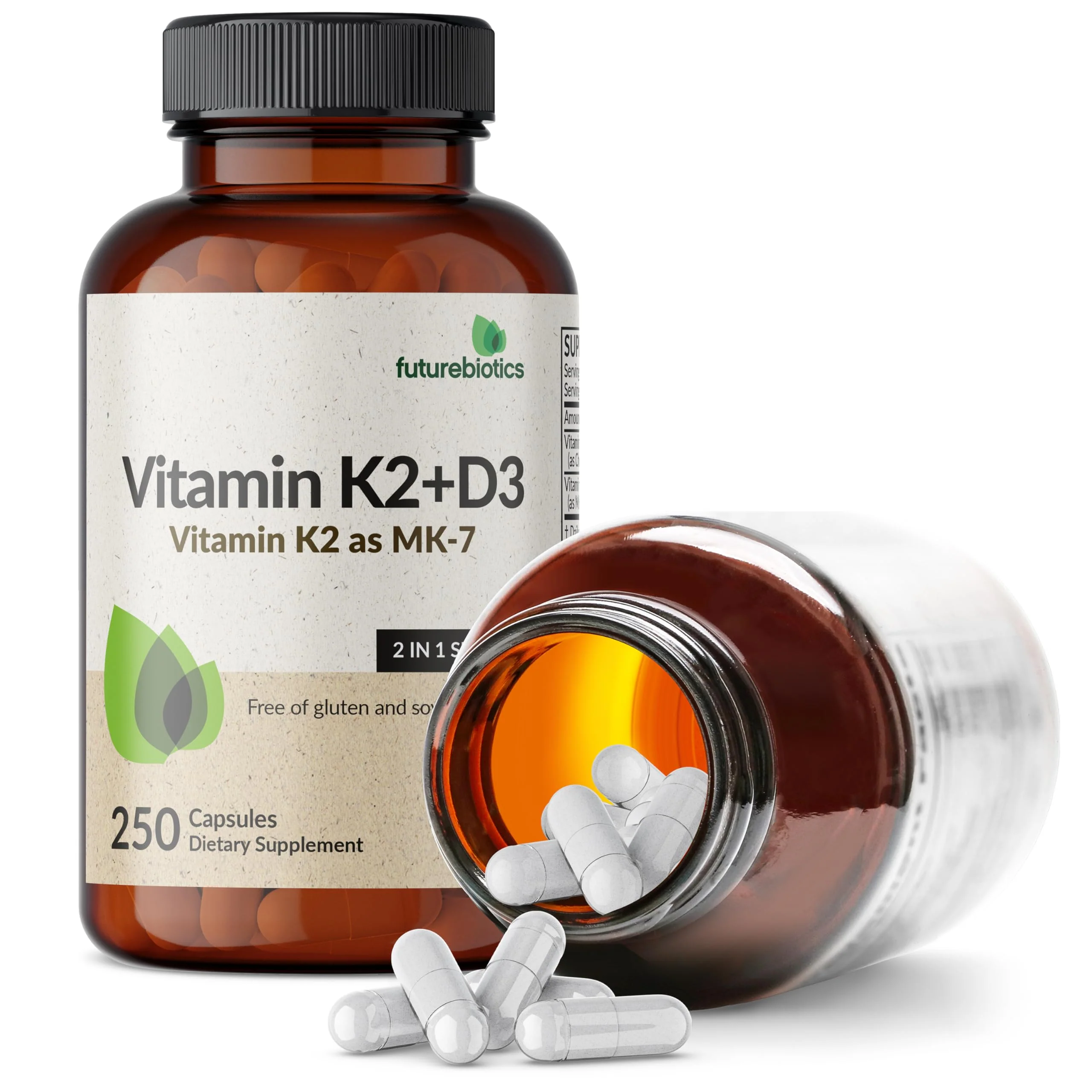 Futurebiotics Vitamin K2 (MK7) with D3 Supplement - Non-GMO Formula - 5000 IU Vitamin D3 & 90 mcg Vitamin K2 MK-7, 250 Vegetarian Capsules - Image 4